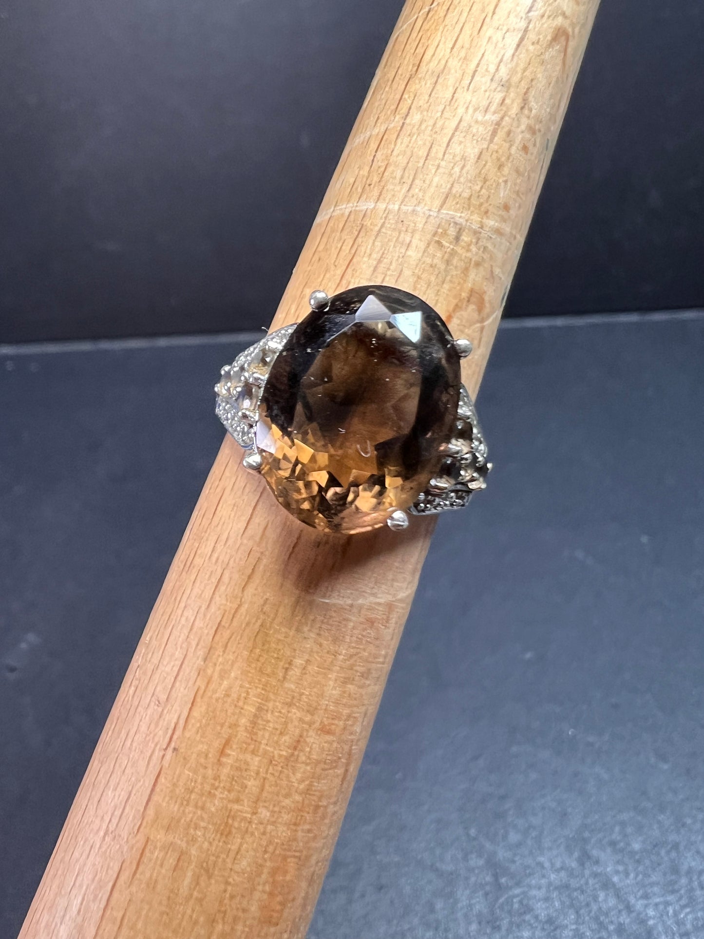 Smoky quartz Sterling silver ring size 8