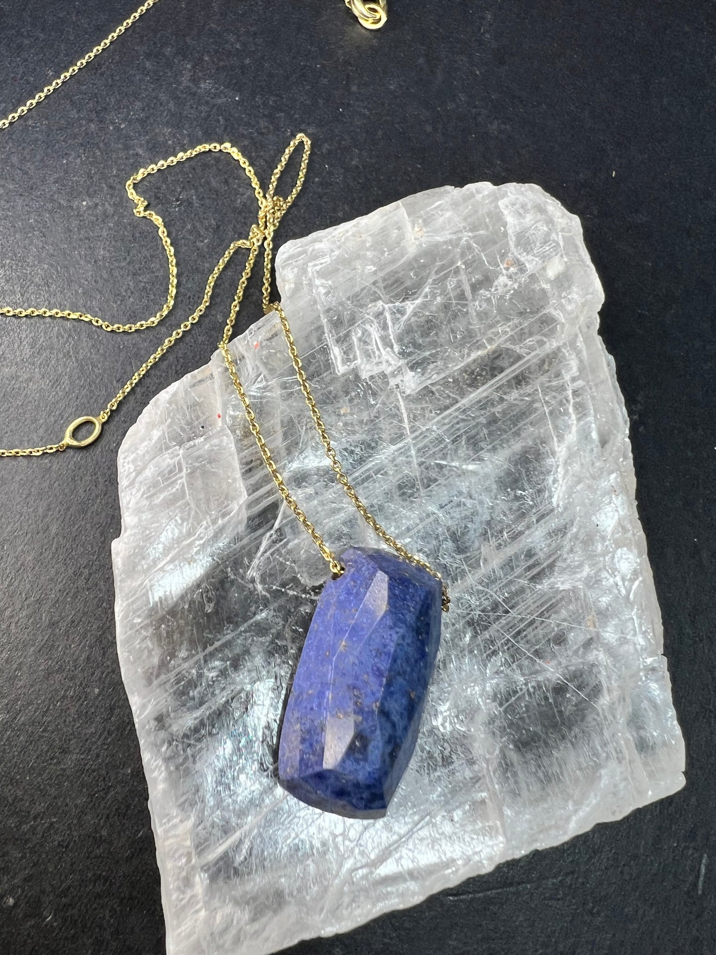 Dumortierite Pendant Necklace 23” Gold Over 925 Italy Adjustable