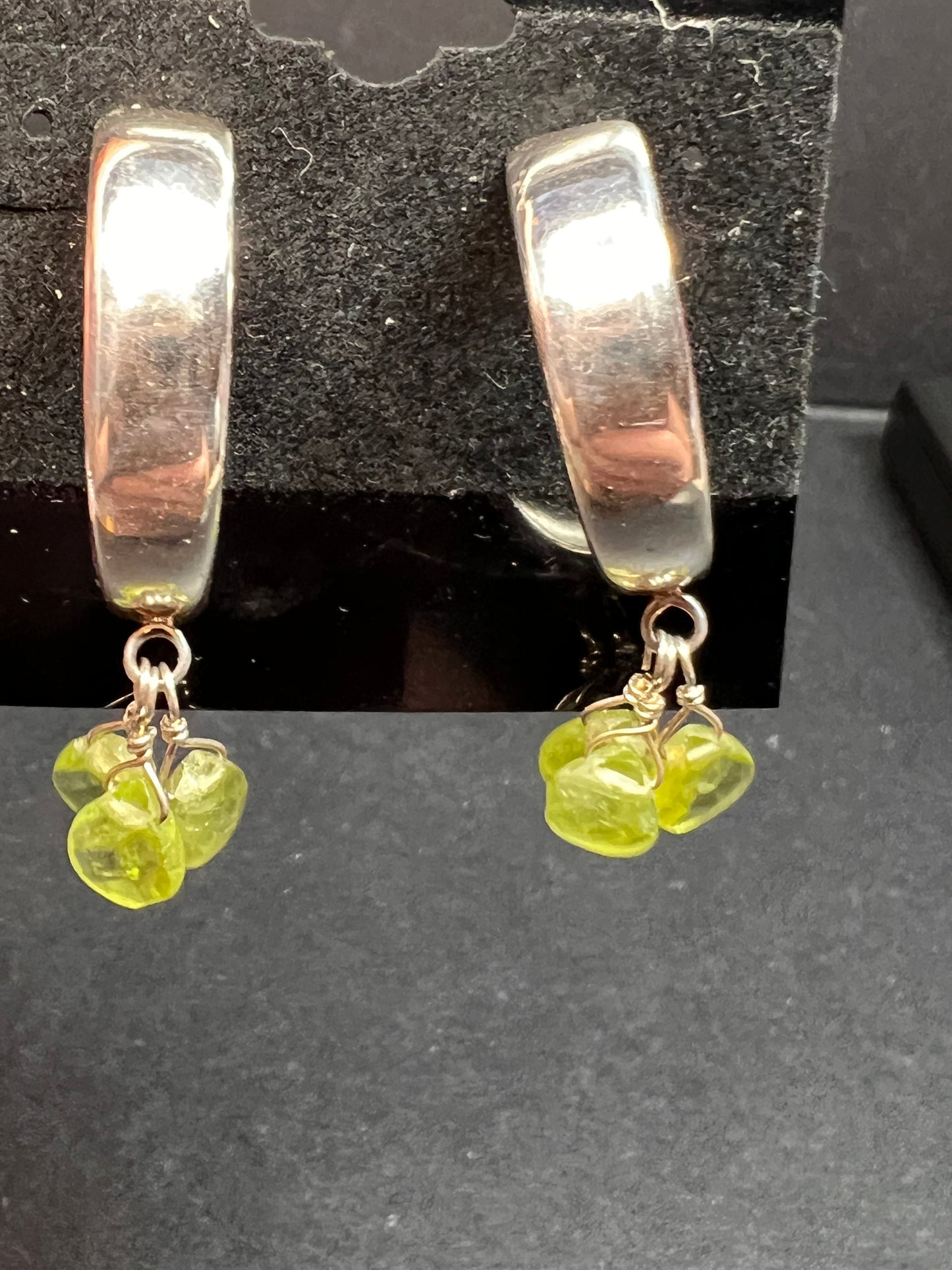 NEW peridot sterling silver crescent hoop earrings