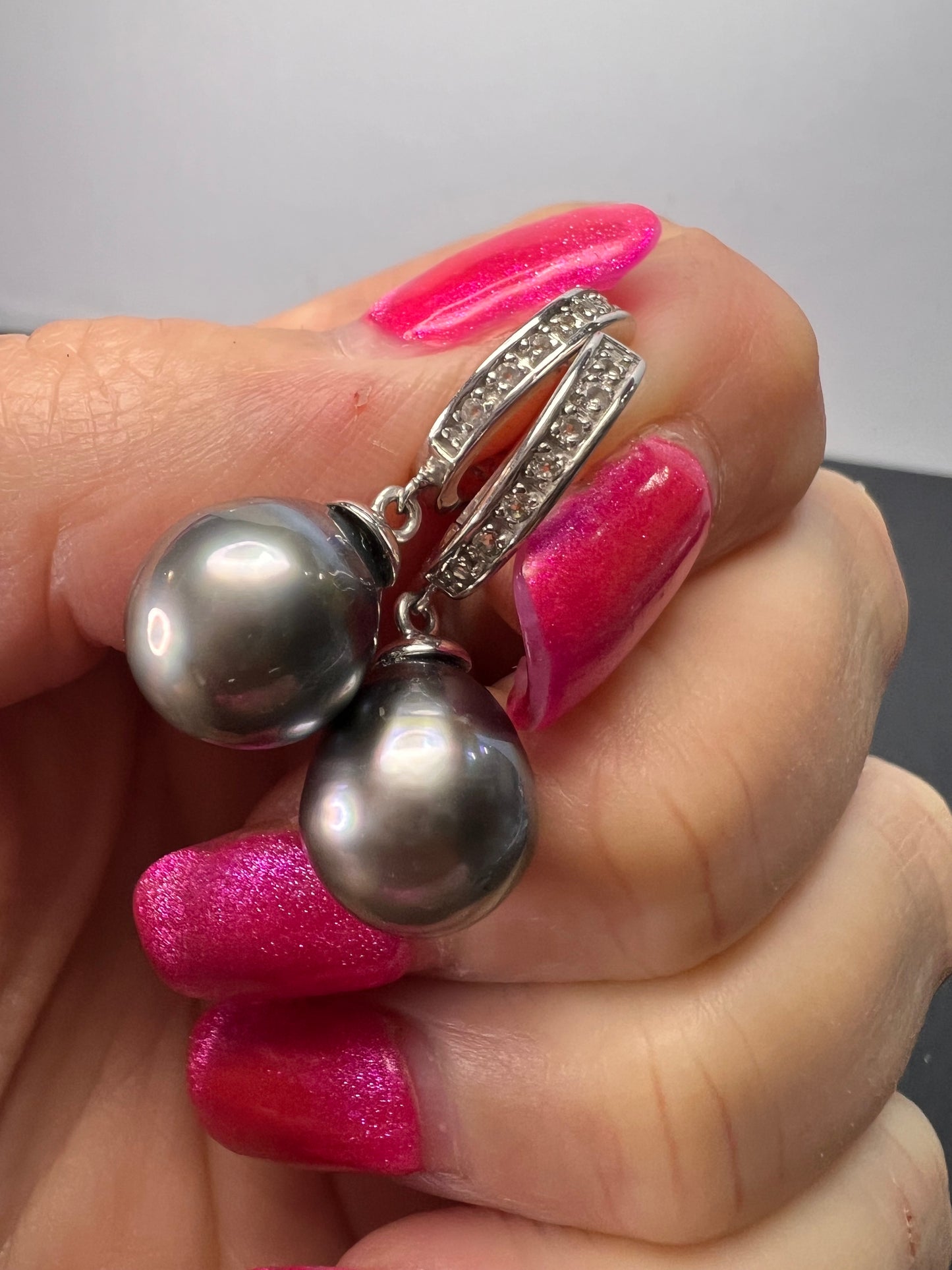 Tahitian south seas pearl earrings in rhodium over sterling silver