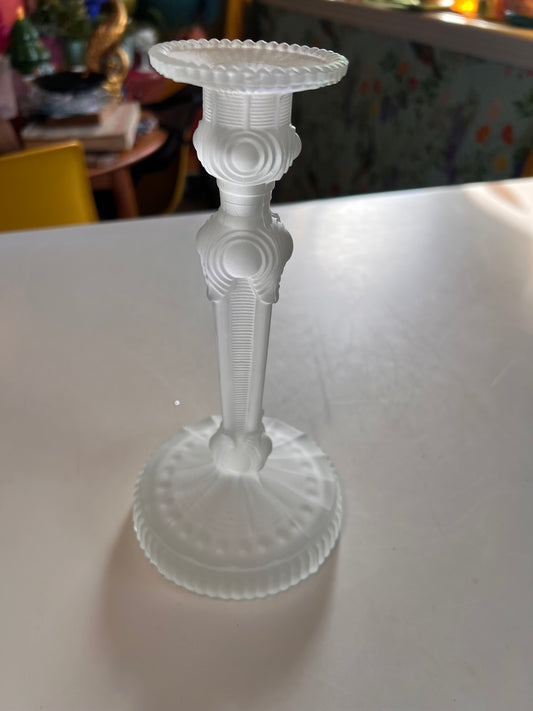 Vintage Frosted Glass Candlestick | Lalique Style Art Deco Taper Holder 6.75"