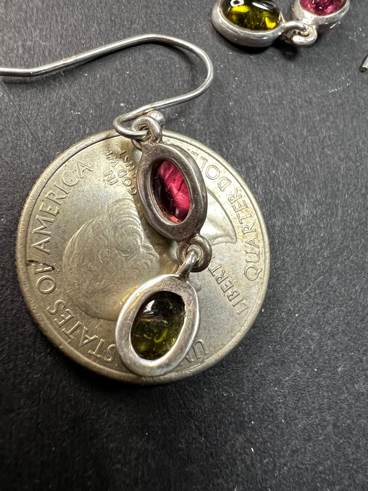 Vintage Sterling Silver Pink & Green Tourmaline Dangle Earrings Nature Company
