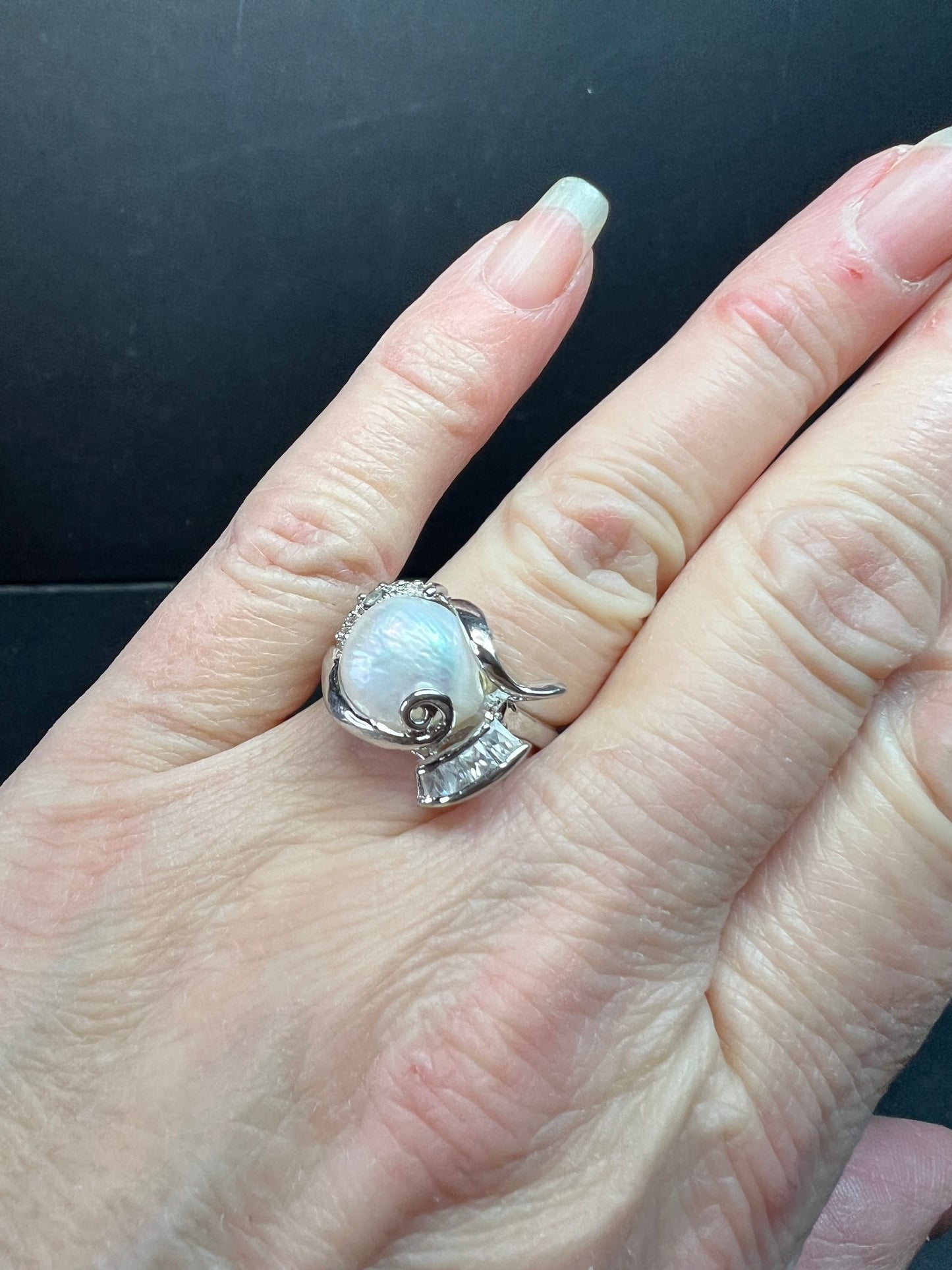 Vintage Style Cultured Pearl CZ Ring 12k Gold Plated Size 7