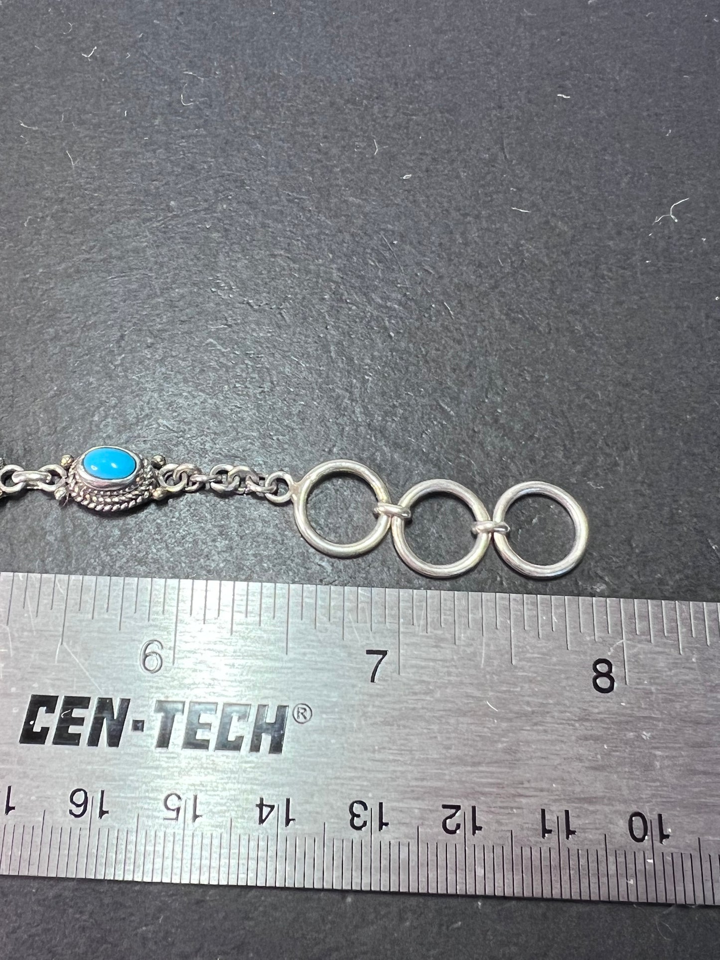 Turquoise and sterling silver link bracelet with toggle clasp