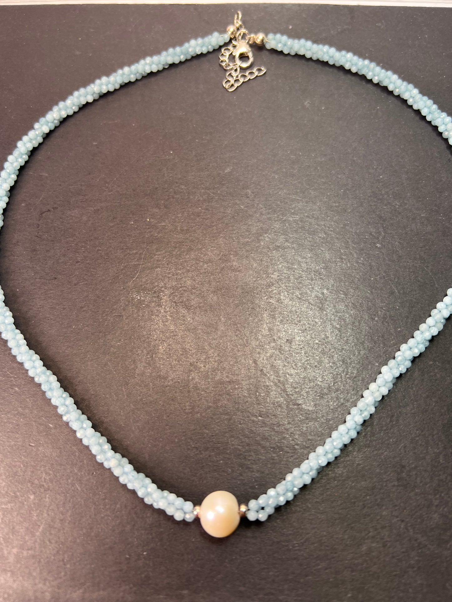 White Cultured Freshwater Pearl with Aquamarine Rhodium Over Sterling Silver Necklace *NEW*