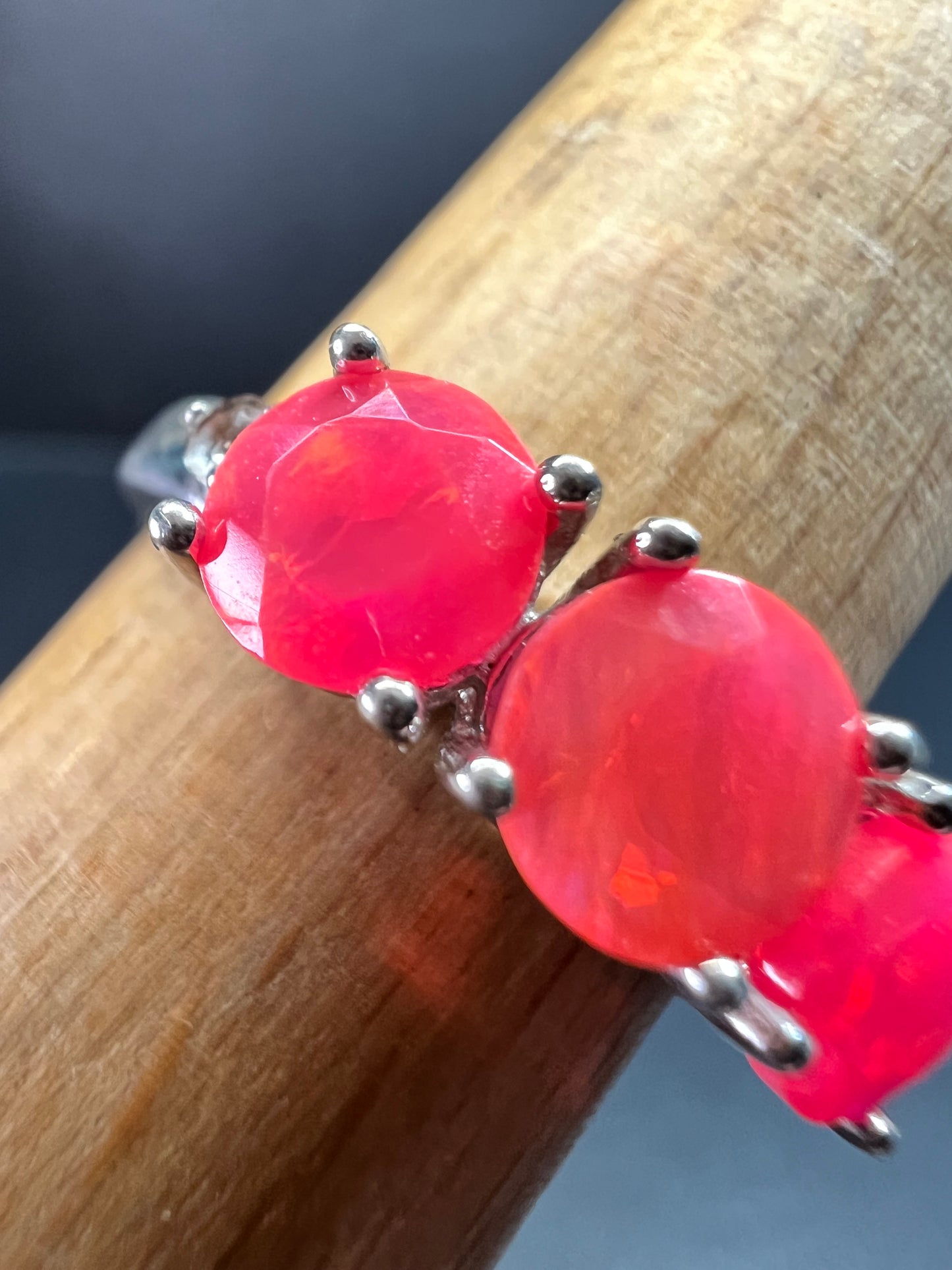 Sterling Silver Neon Pink Opal Ring Size 9 Topaz 925