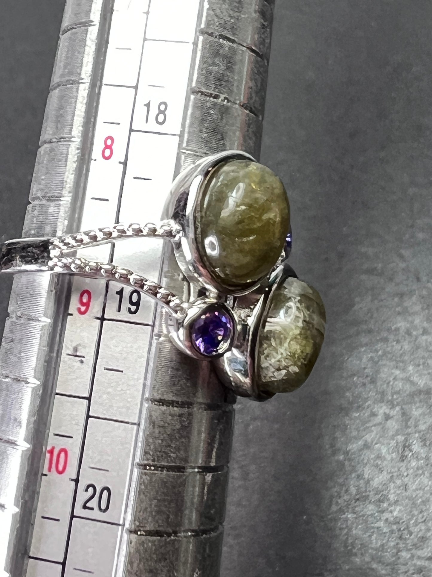 Labradorite and purple CZ sterling silver ring size 9