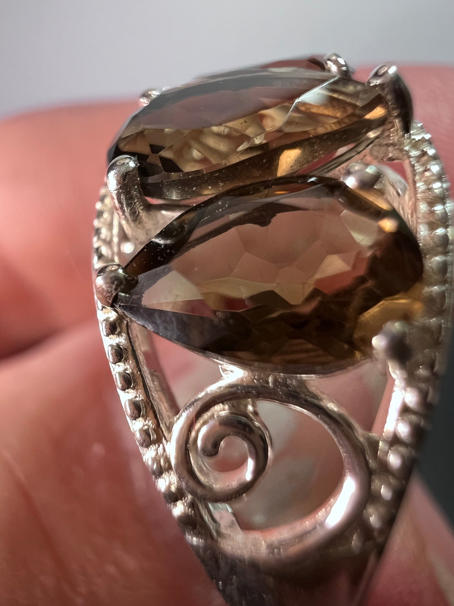 Smoky quartz and sterling silver ring size 9