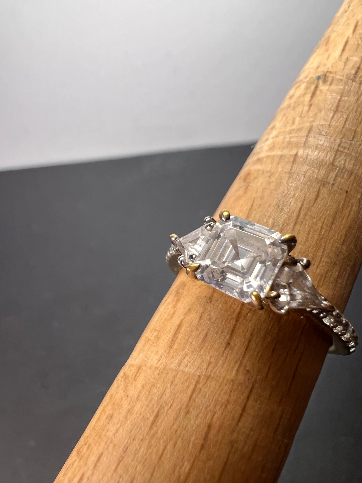 Asscher cut CZ ring in gold over sterling silver size 8