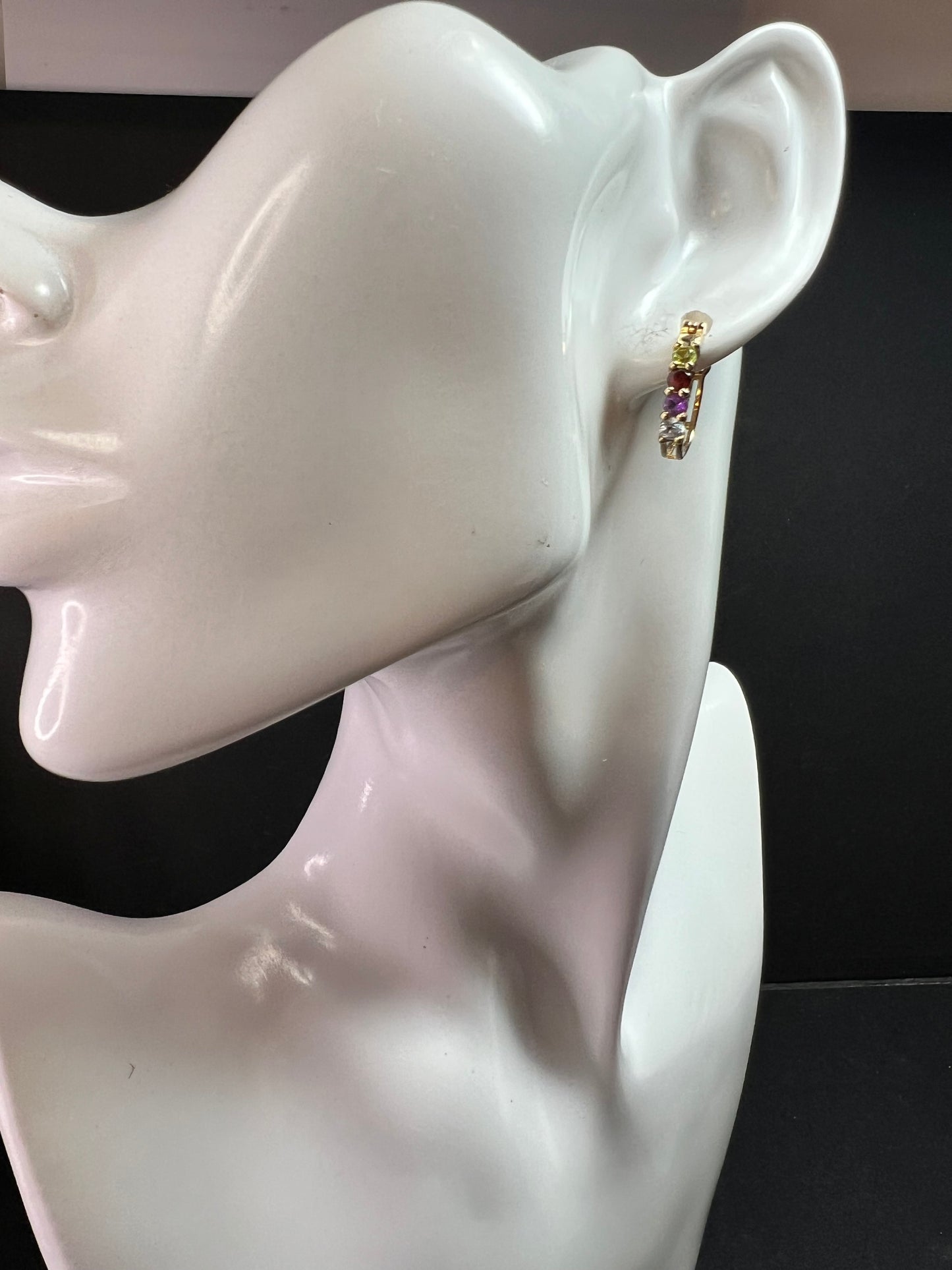 Gold Over Sterling Multi Gemstone Hoop Earrings PAJ 925