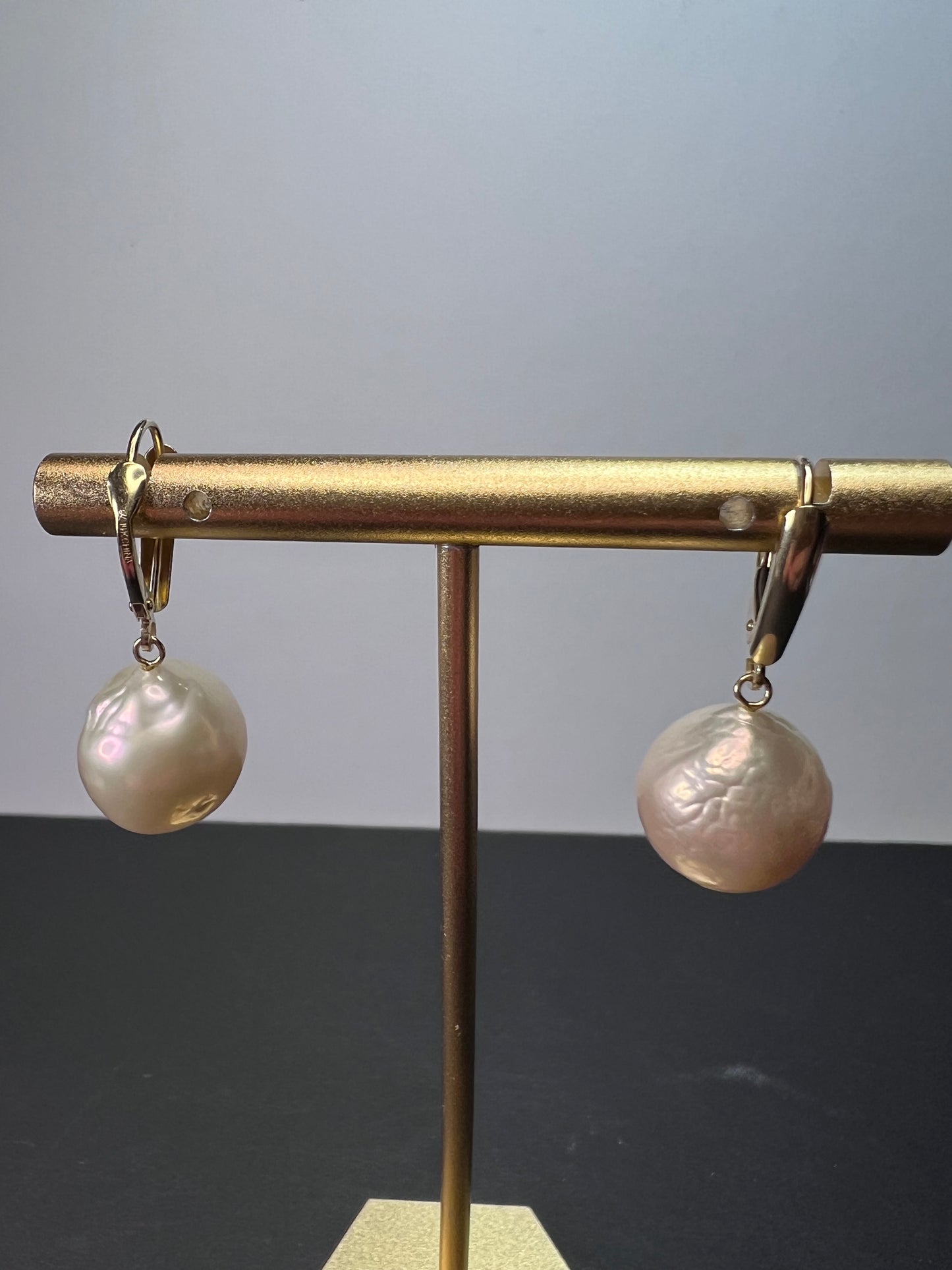 14k gold lever back pearl earrings