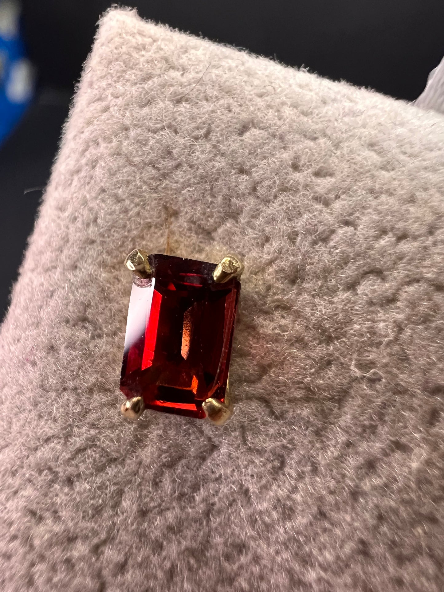 14k Gold Emerald-Cut Garnet Stud Earrings