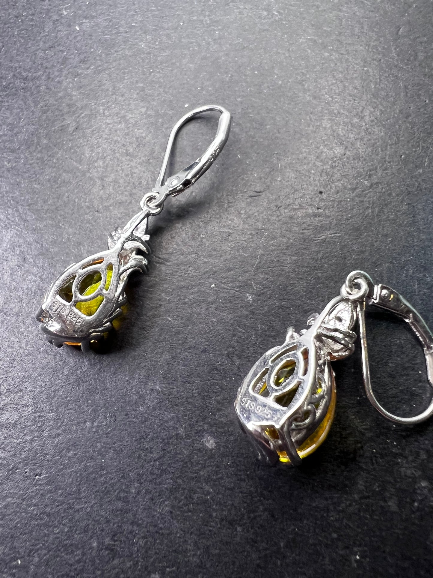 Lemon yellow treated quartz sterling silver drop earrings