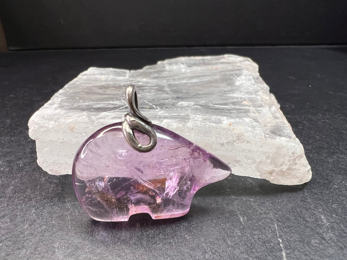 Vintage Sterling Silver Natural Amethyst Bear Pendant 7.16g