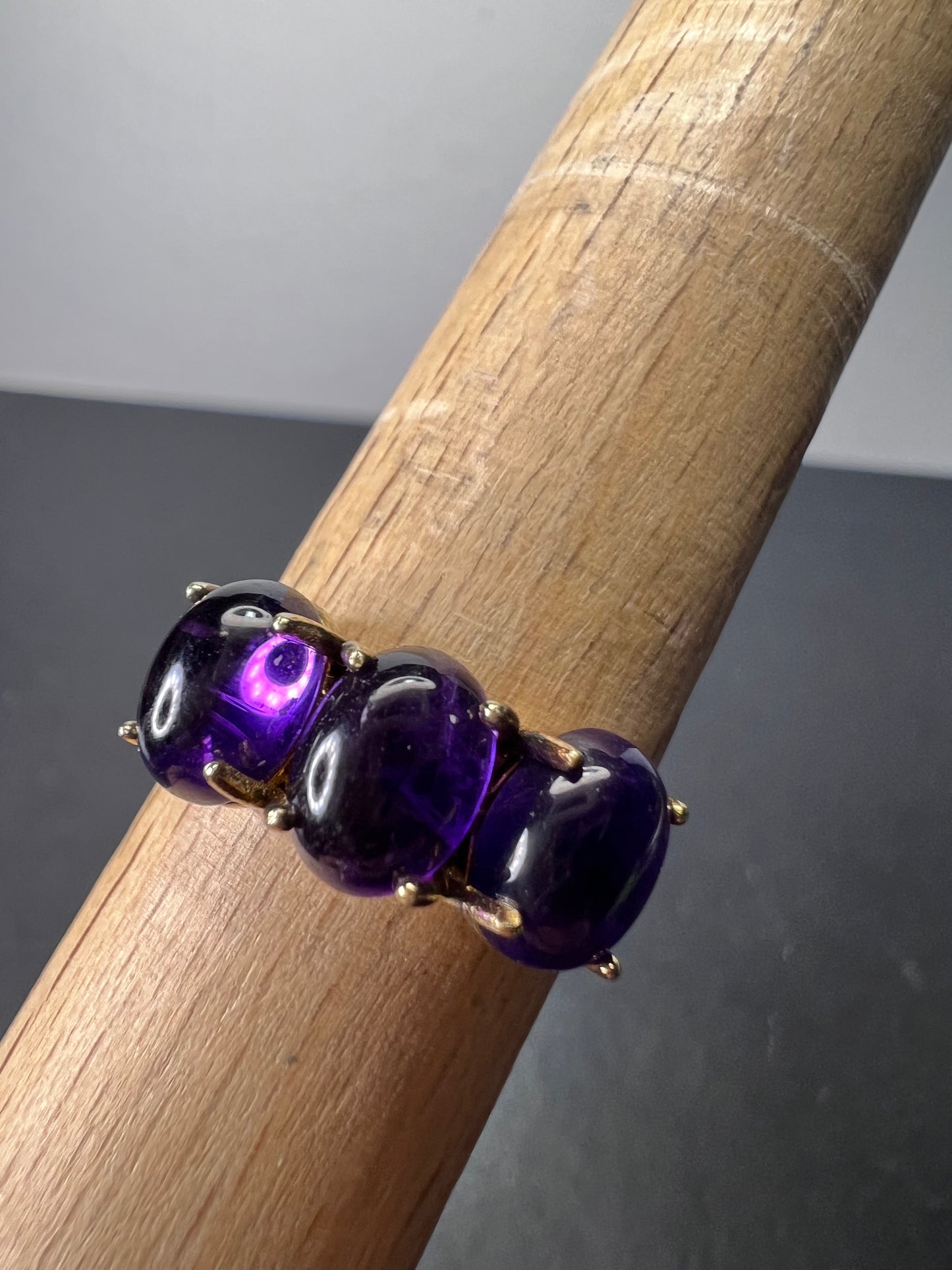 Triple amethyst stone ring in gold over sterling silver size 9