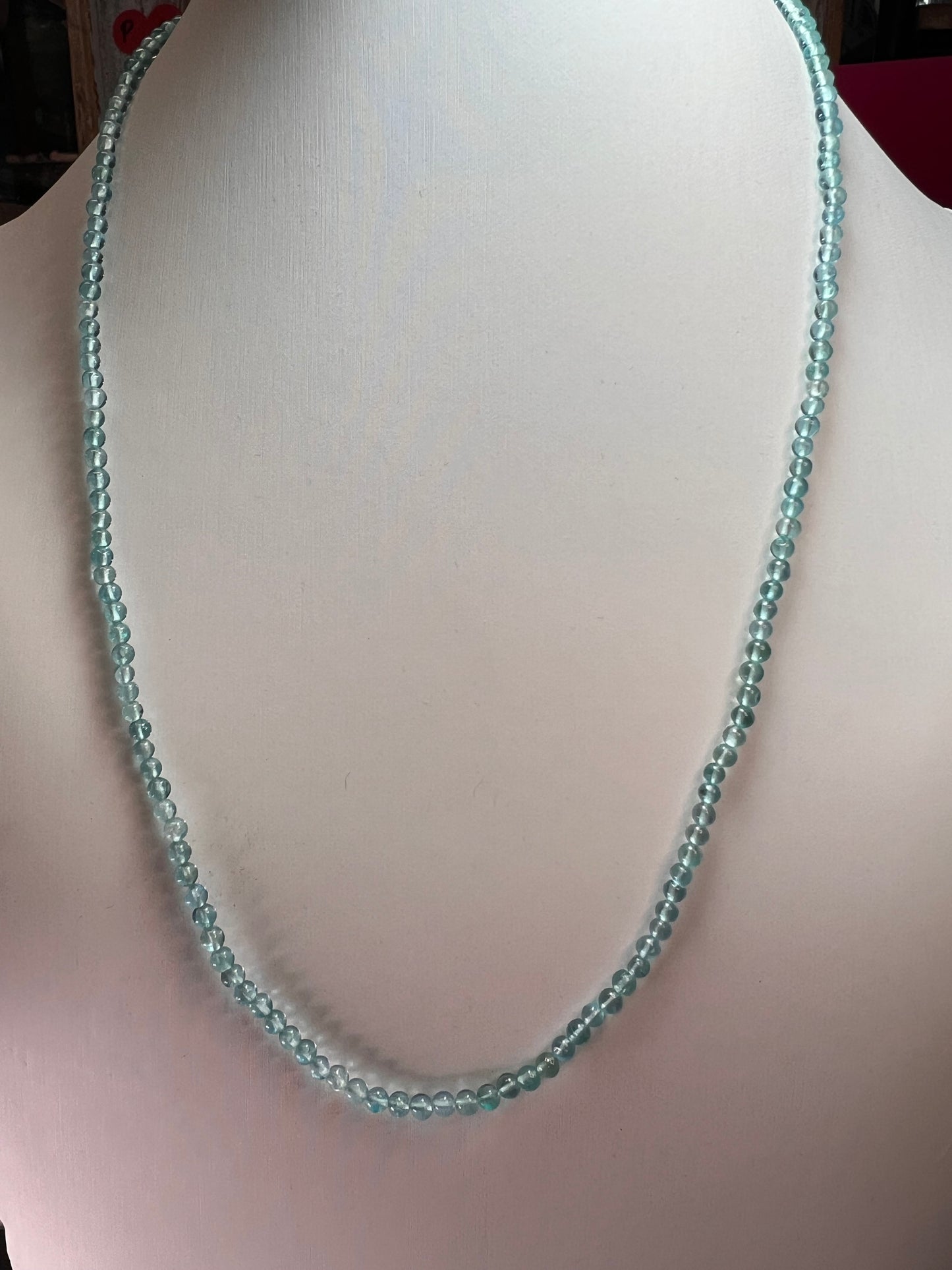 Blue apatite 2mm beaded necklace with sterling silver clasp