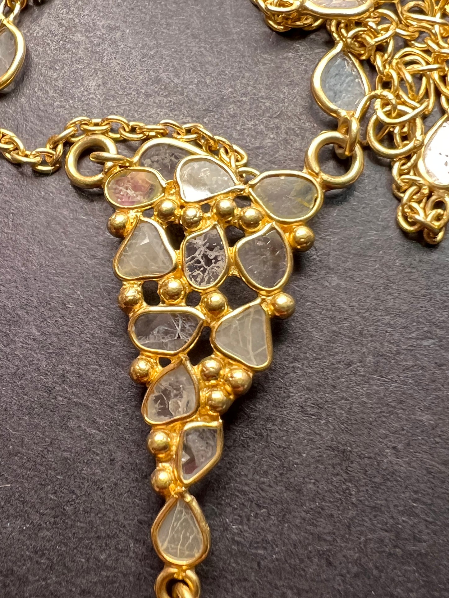 Polki diamond station necklace in vermeil gold over sterling silver