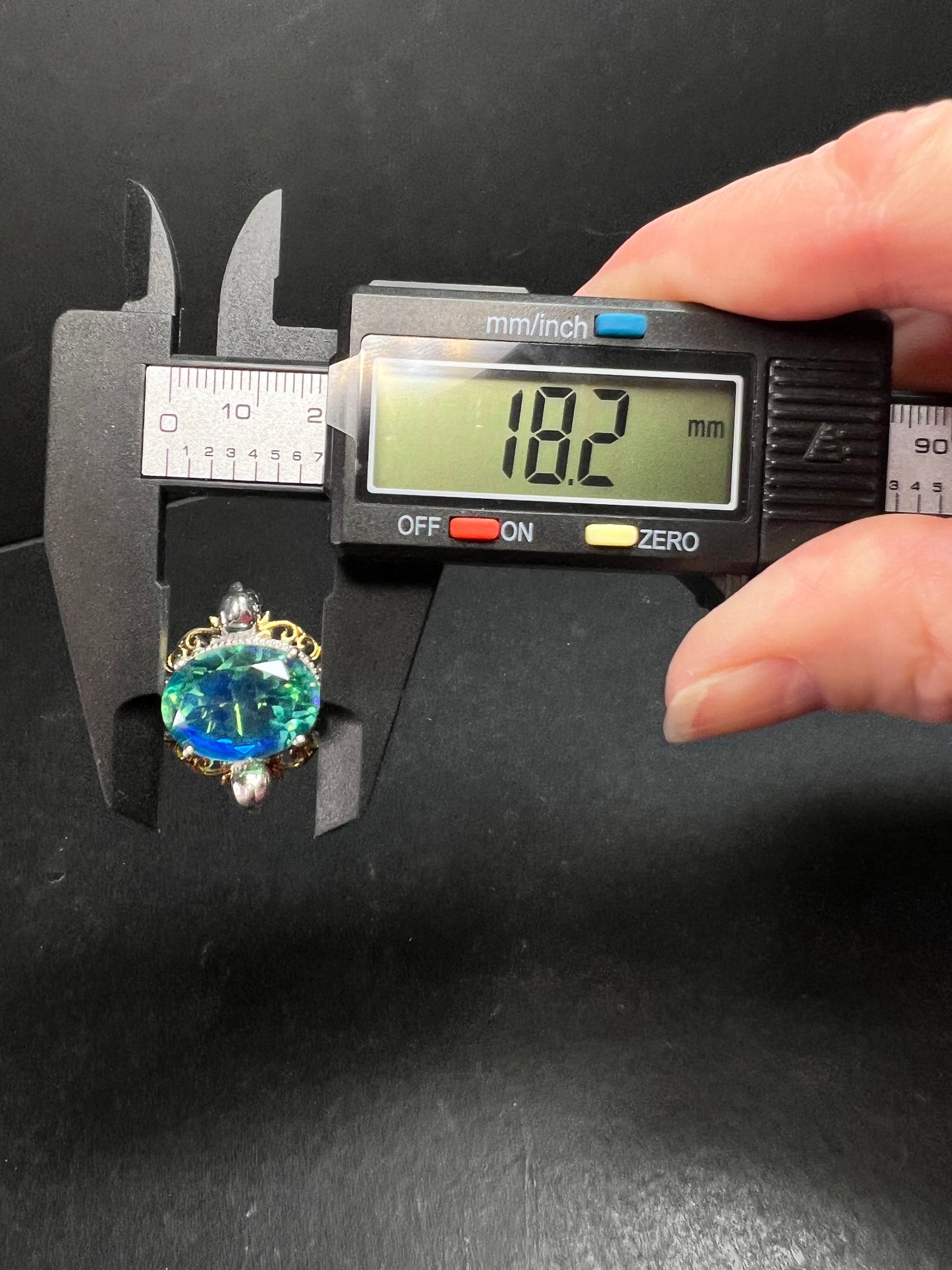 Sterling Silver Peacock Quartz Statement Ring Size 9