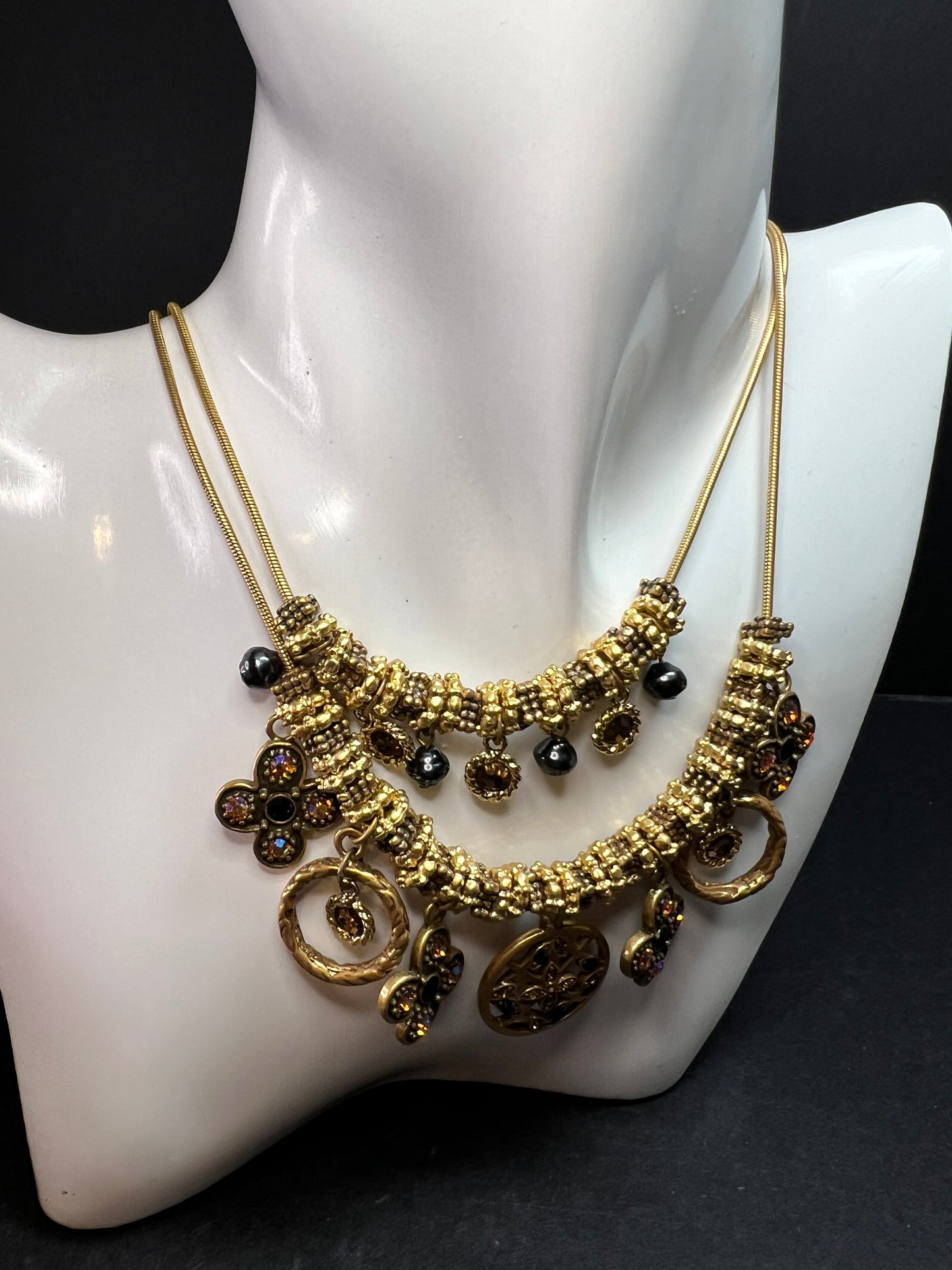 Chico’s Gold Tone Multi Charm Statement Necklace Adjustable 16–24”