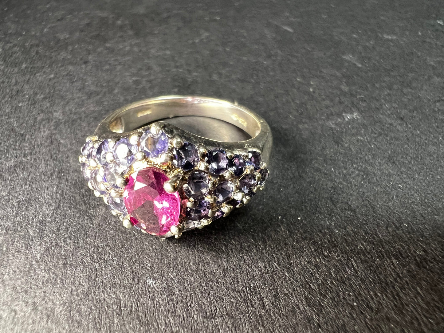 Pink Tourmaline Tanzanite Sterling Silver Cluster Ring Size 7