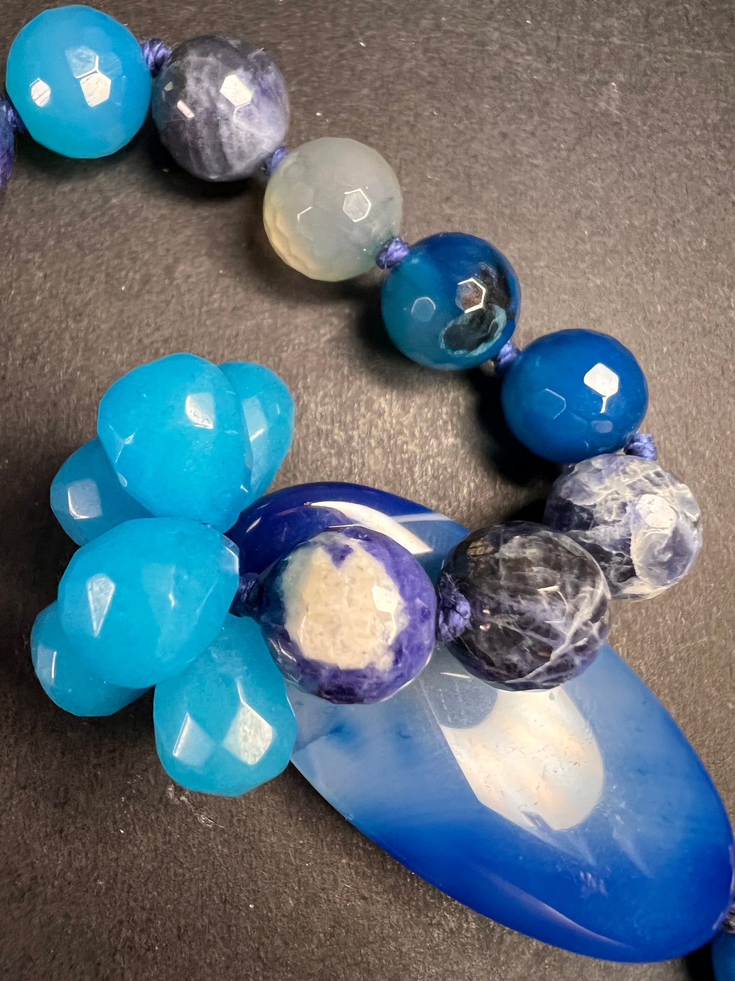 NEW multi blue semi precious stone station 36 inch necklace with sterling silver clasp