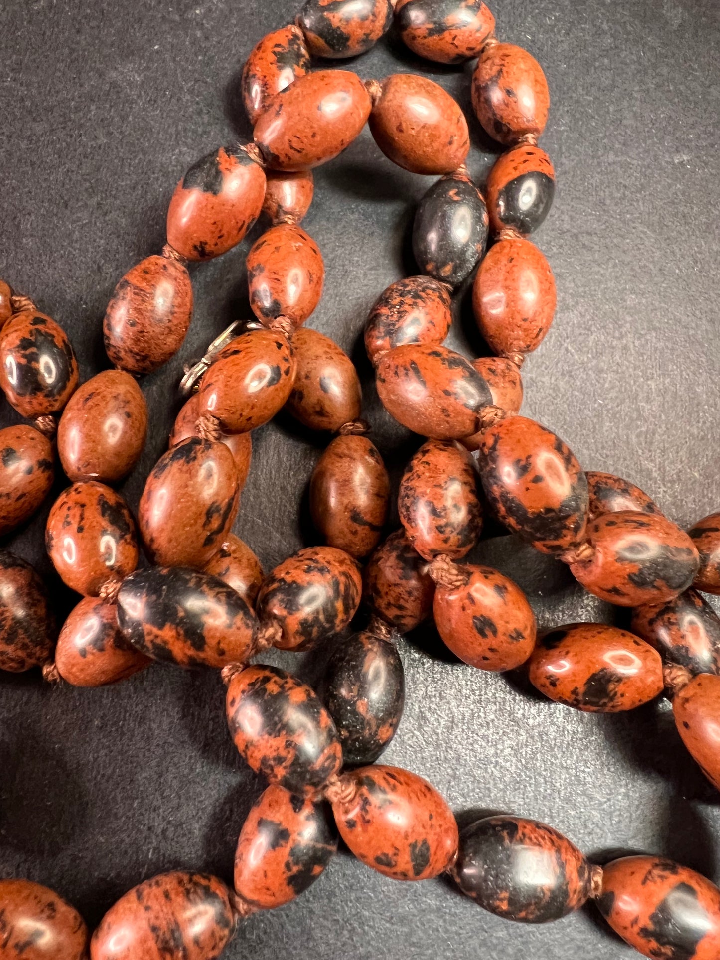 NEW Mahogany obsidian knotted 36 inch necklace with sterling silver clasp