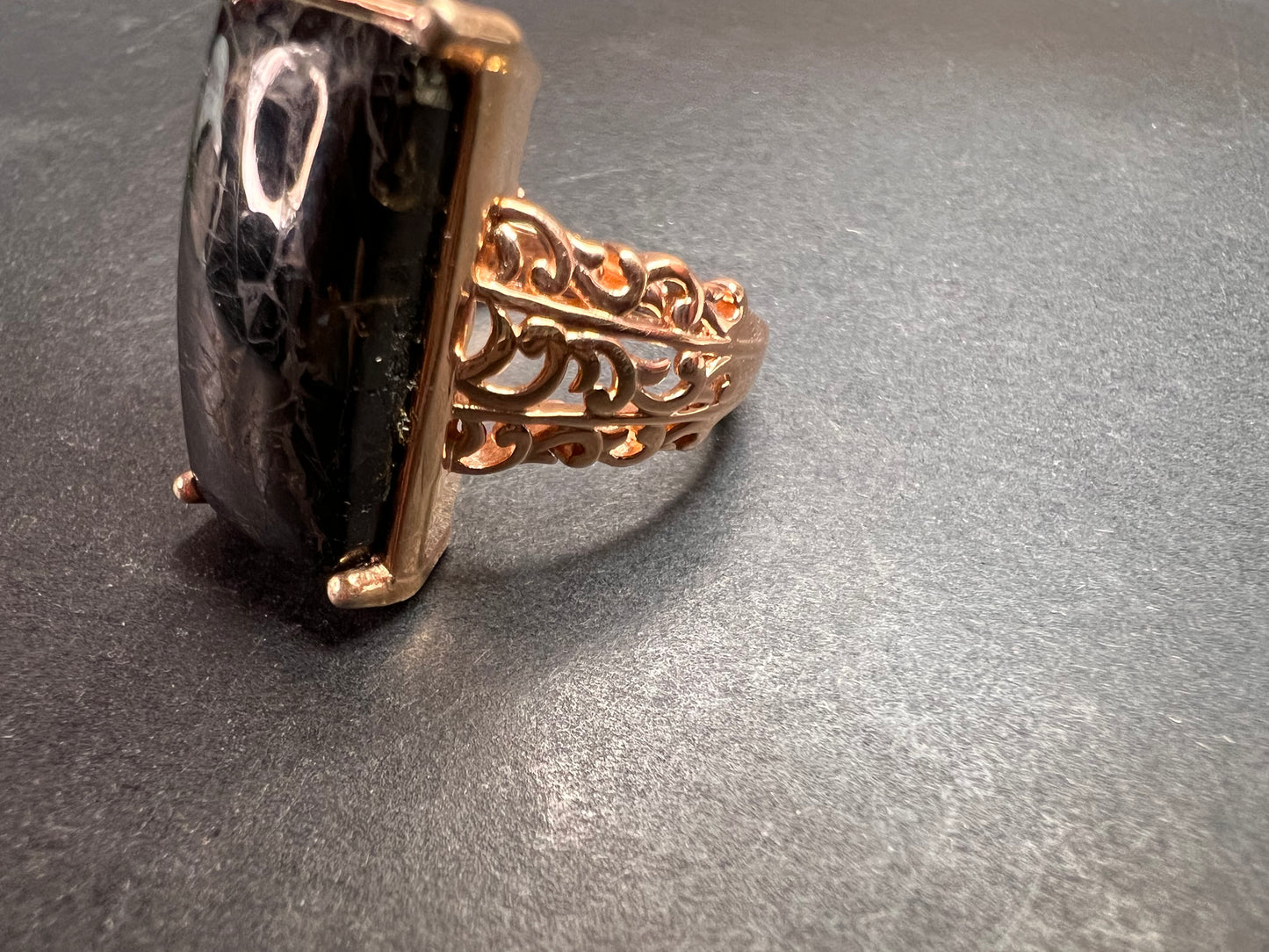 NEW Shungite in Matrix rose gold over copper ring size 9