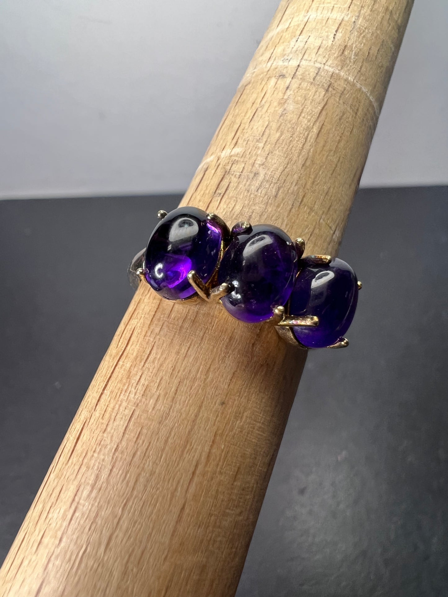 Triple amethyst stone ring in gold over sterling silver size 9