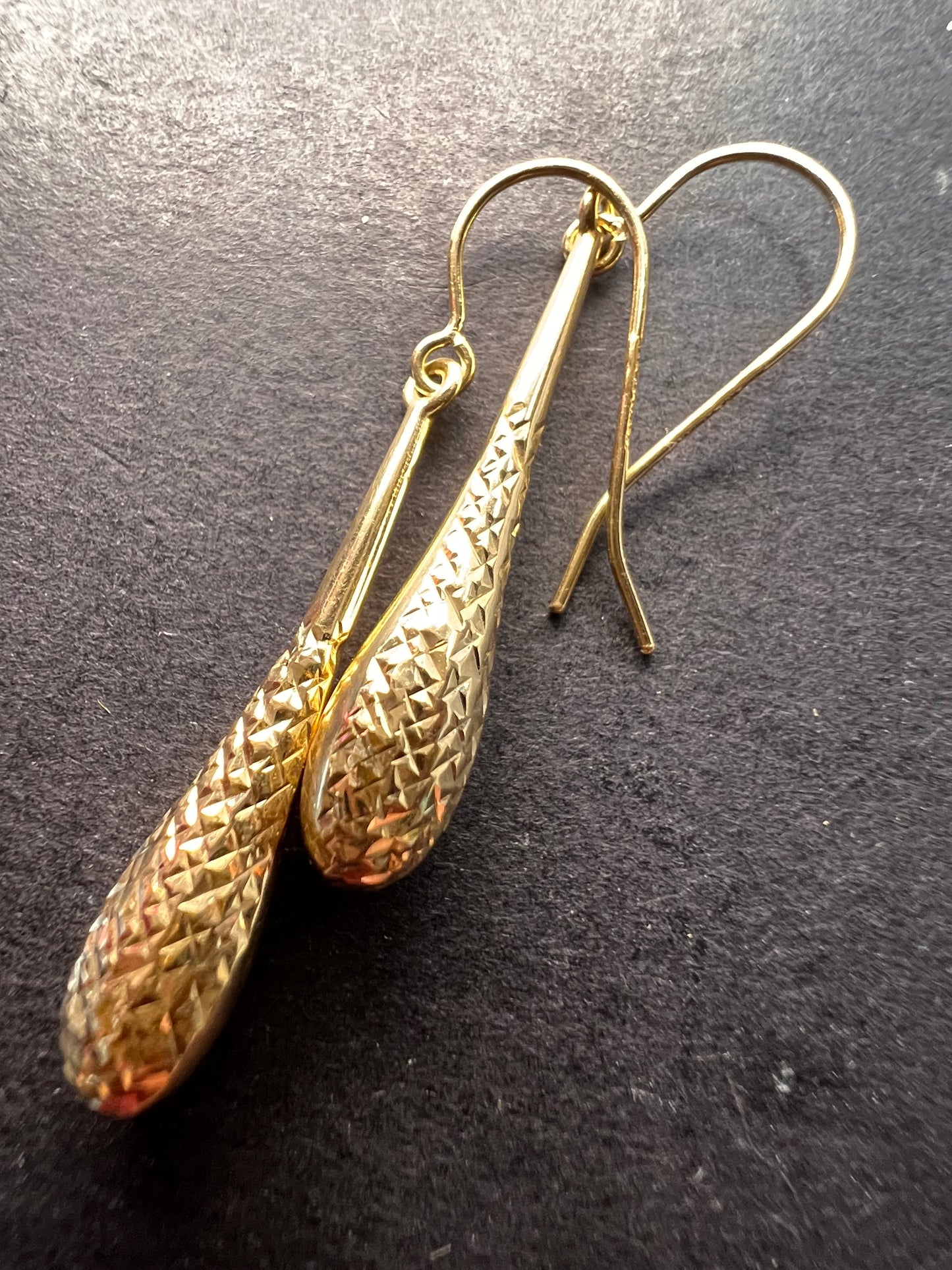 Turkish 10k yellow gold diamond cut teardrop earrings