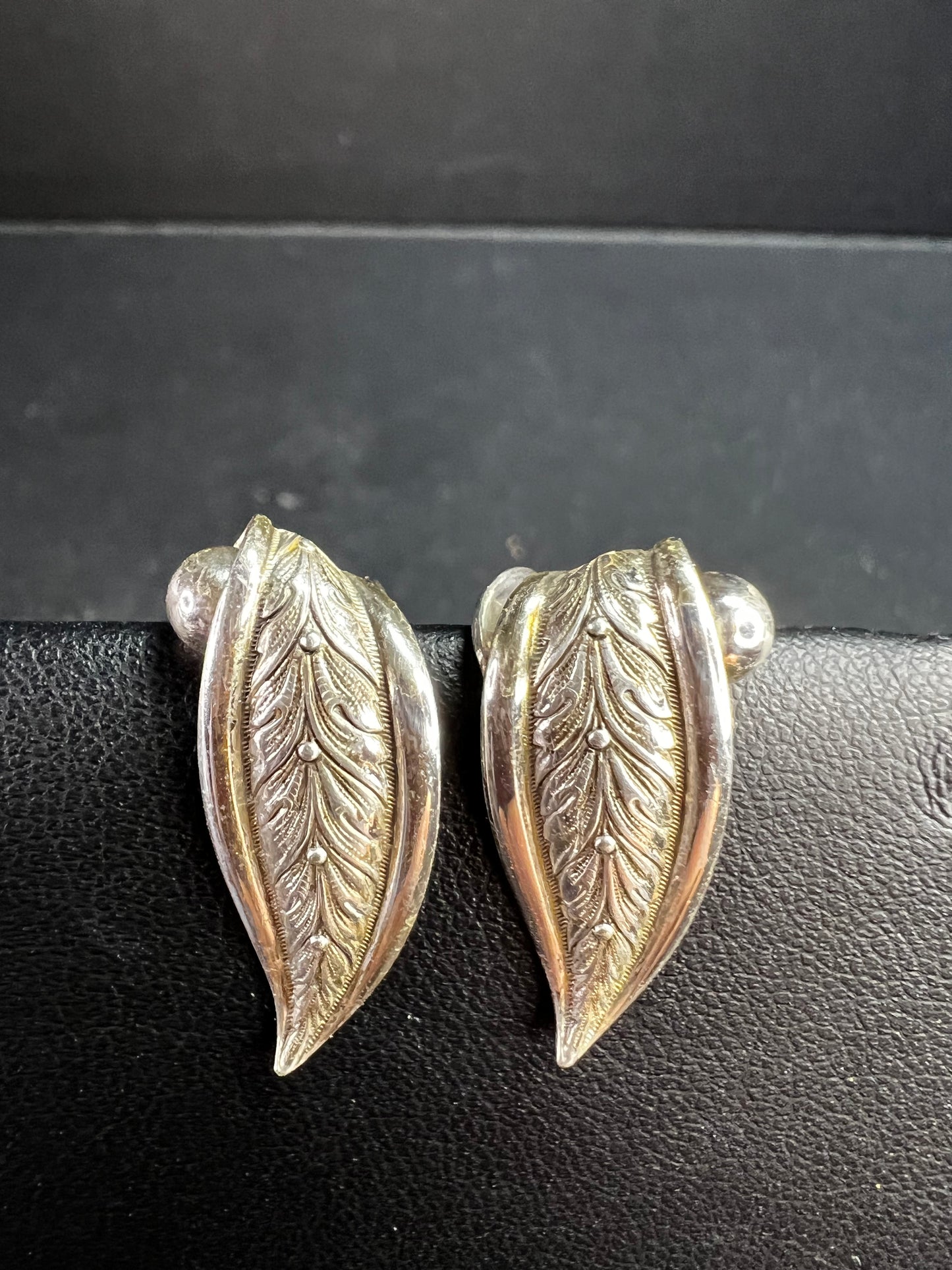 Vintage Forstner Sterling Silver Leaf Screwback Earrings Mid Century
