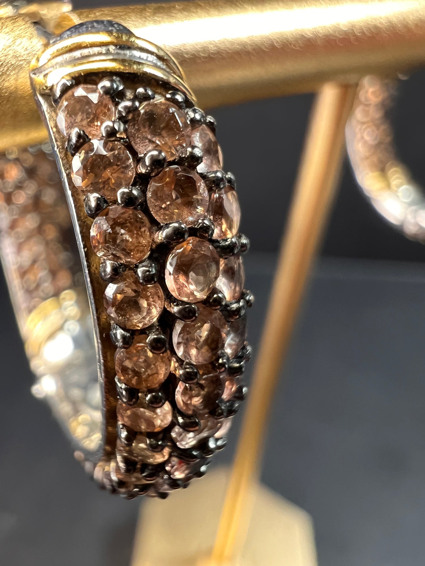 Andalusite inside out hoop earrings in gold and rhodium over sterling silver