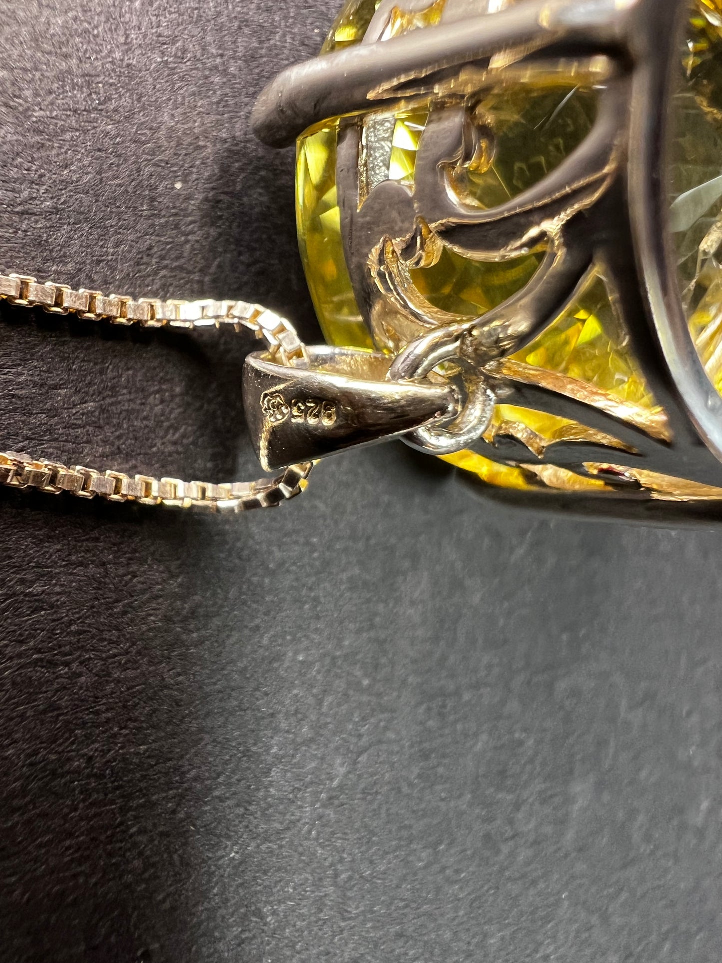 Huge Lemon Quartz Sterling Silver Statement Pendant Necklace 18” Chain