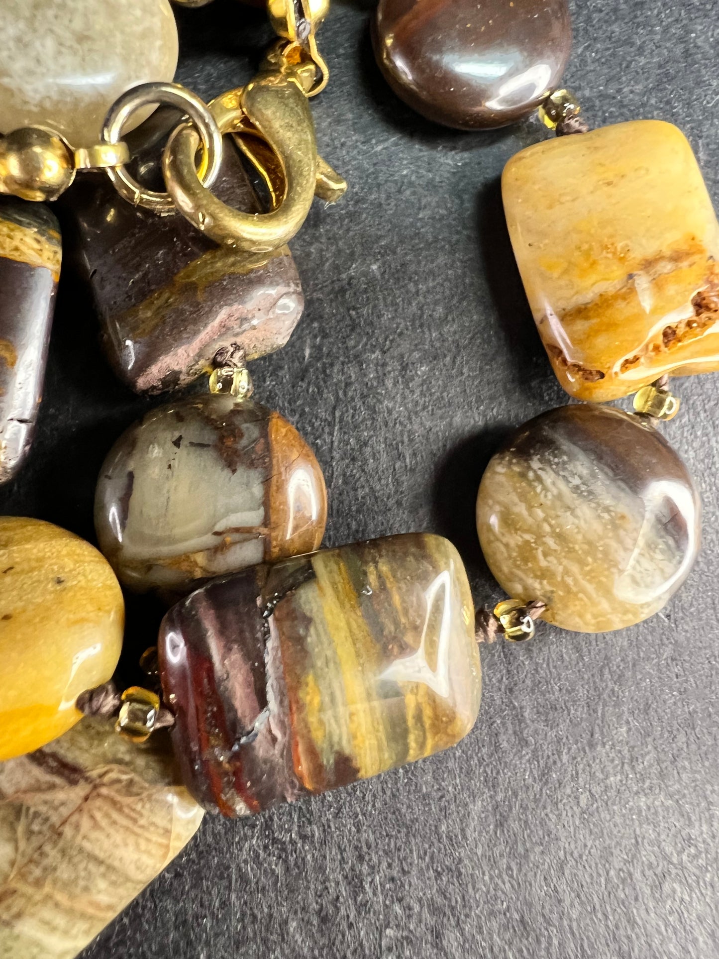Vintage Petrified Wood Bead Necklace 20” Fossil Wood Earth Tone Jewelry