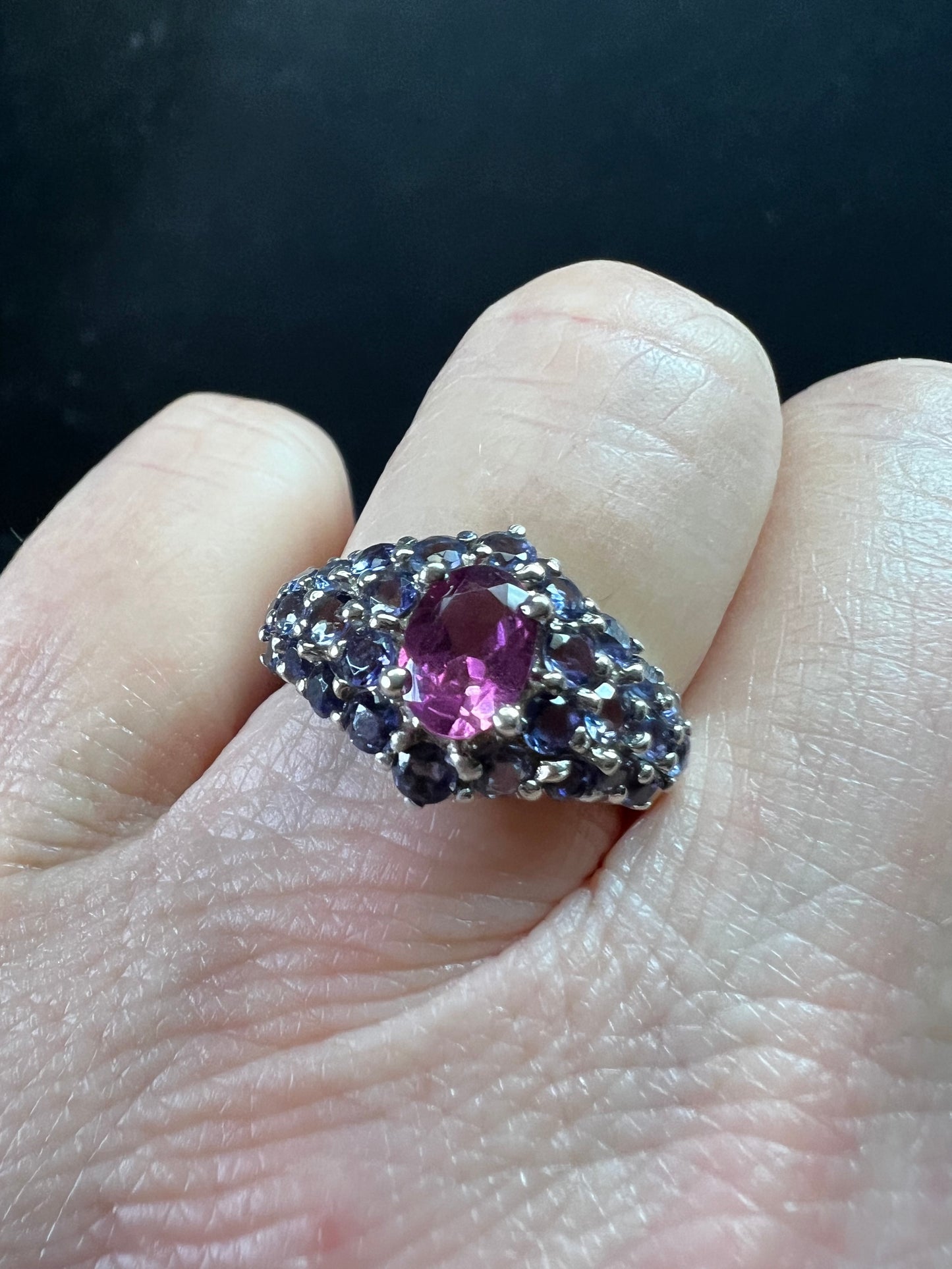 Pink Tourmaline Tanzanite Sterling Silver Cluster Ring Size 7