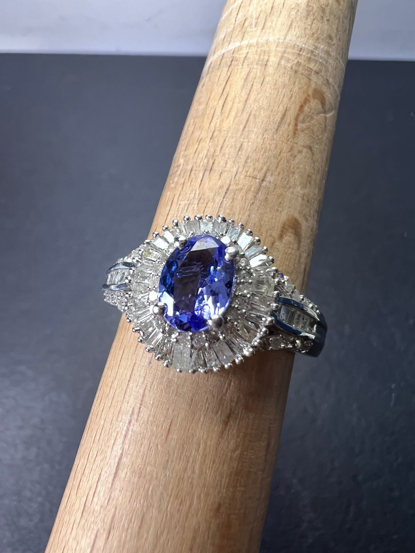 AAA Tanzanite and Diamond  Double Halo Ring in Platinum Over Sterling Silver, Oval Engagement Ring size 10