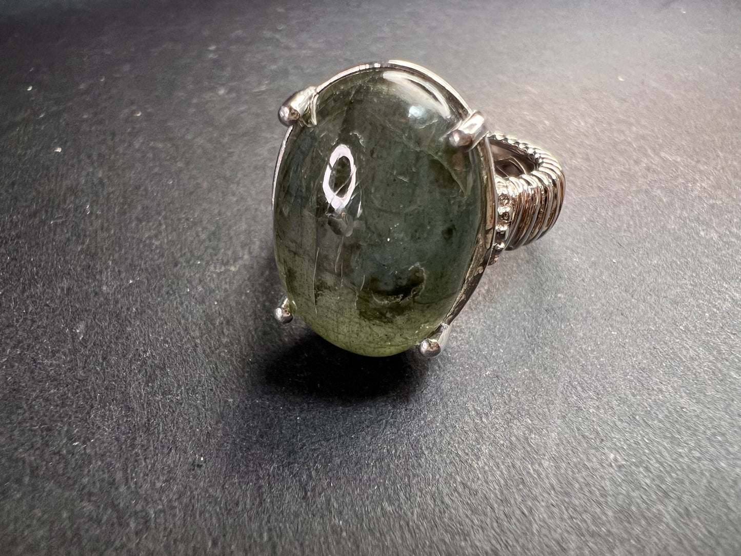 NEW labradorite ring in platinum over brass size 8