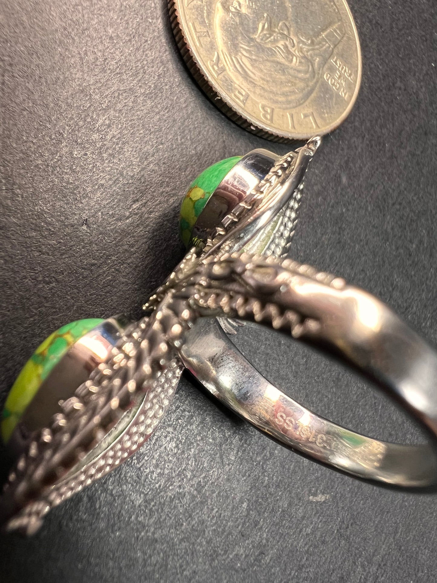 NEW green Mojave turquoise stainless steel ring size 7