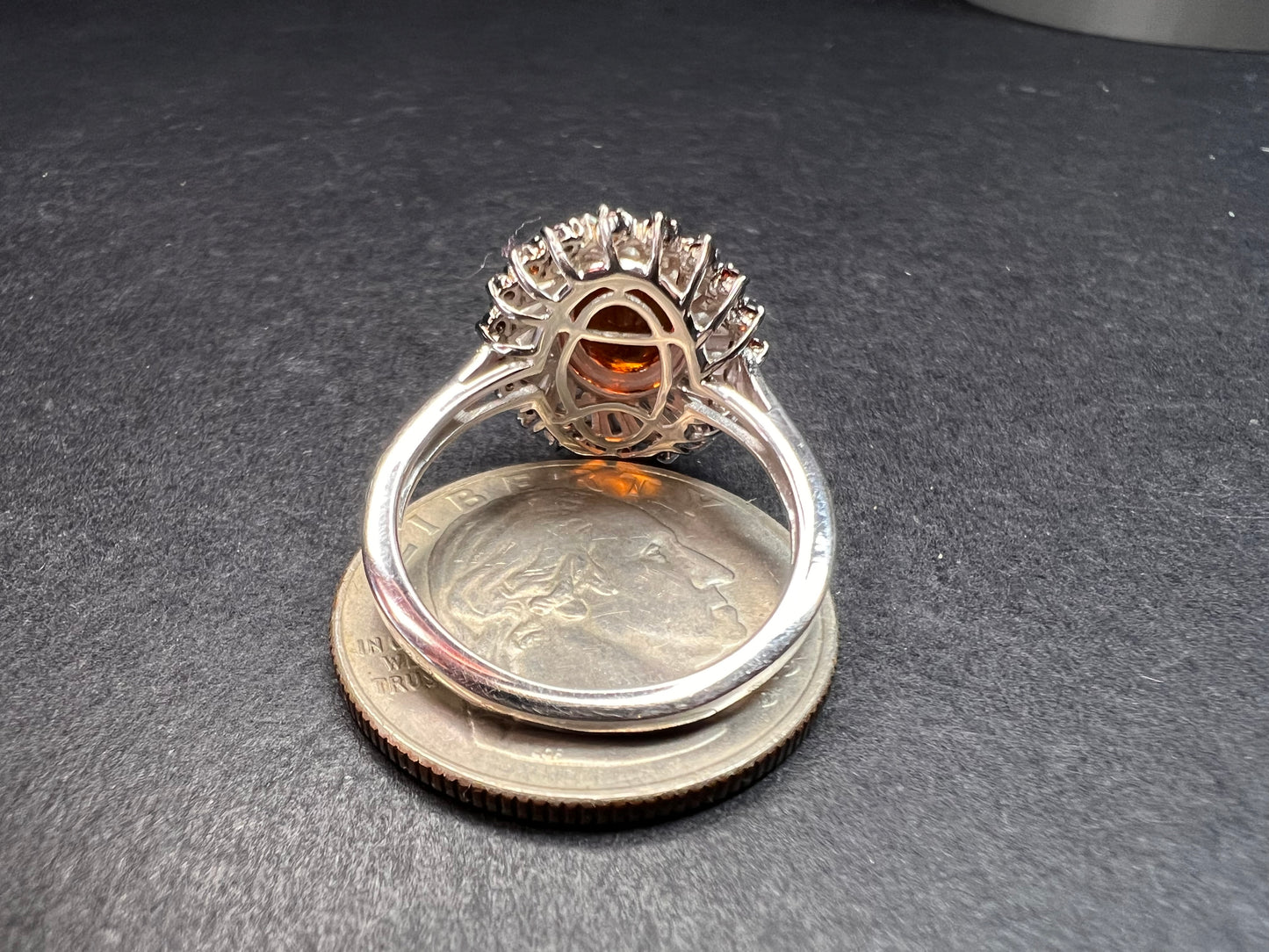 NEW Cherry citrine and Moissanite halo ring in platinum over sterling silver size 8