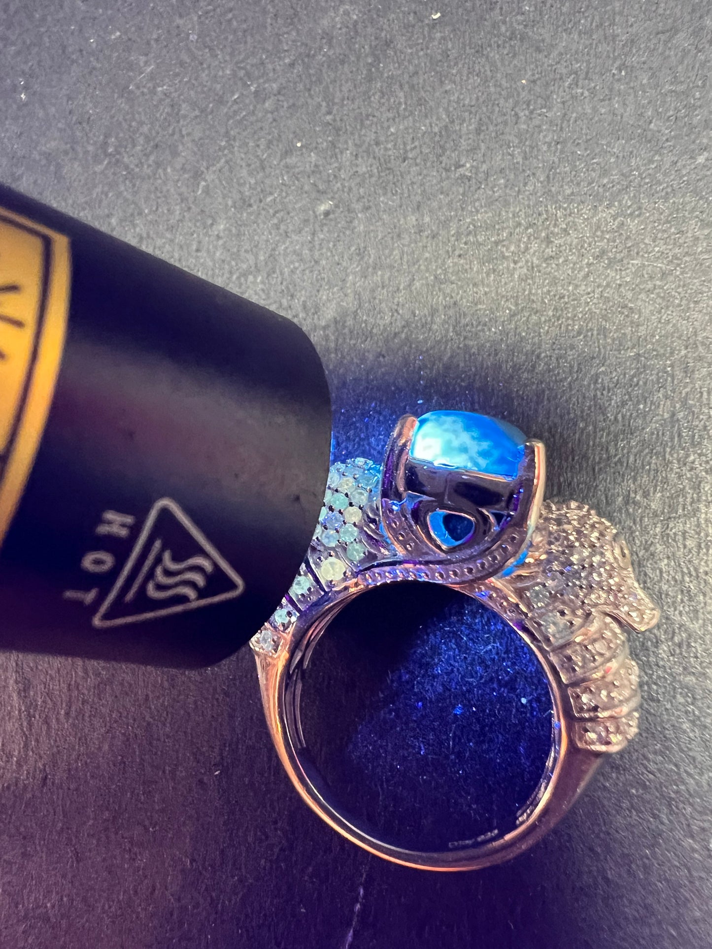 NEW Ceruleite and zircon seahorse ring in sterling silver size 8