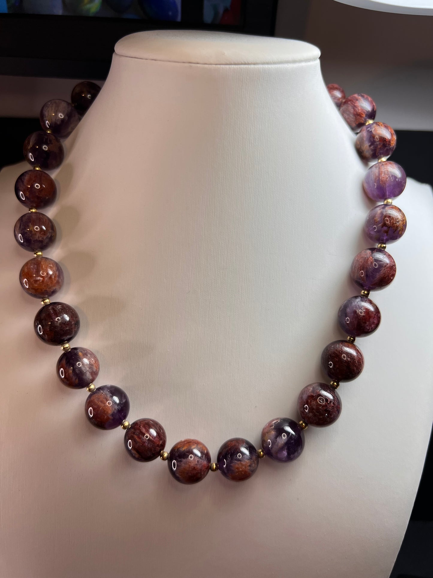 NEW Cacoxenite in amethyst graduated beaded necklace with gold vermeil