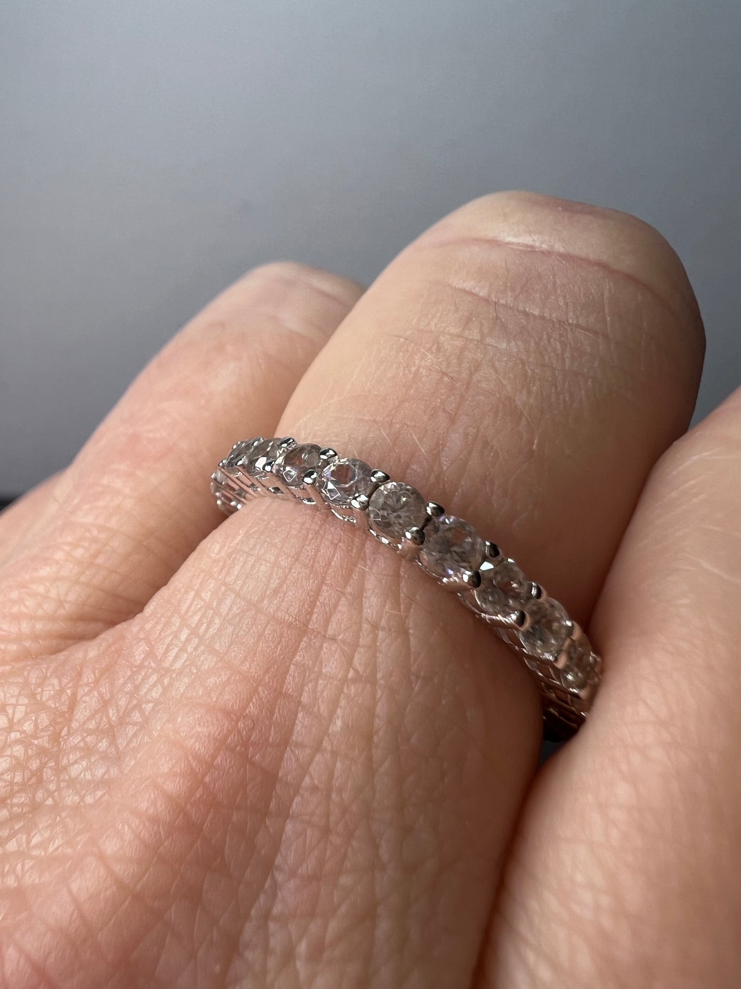 White topaz sterling silver stackable eternity band size 8