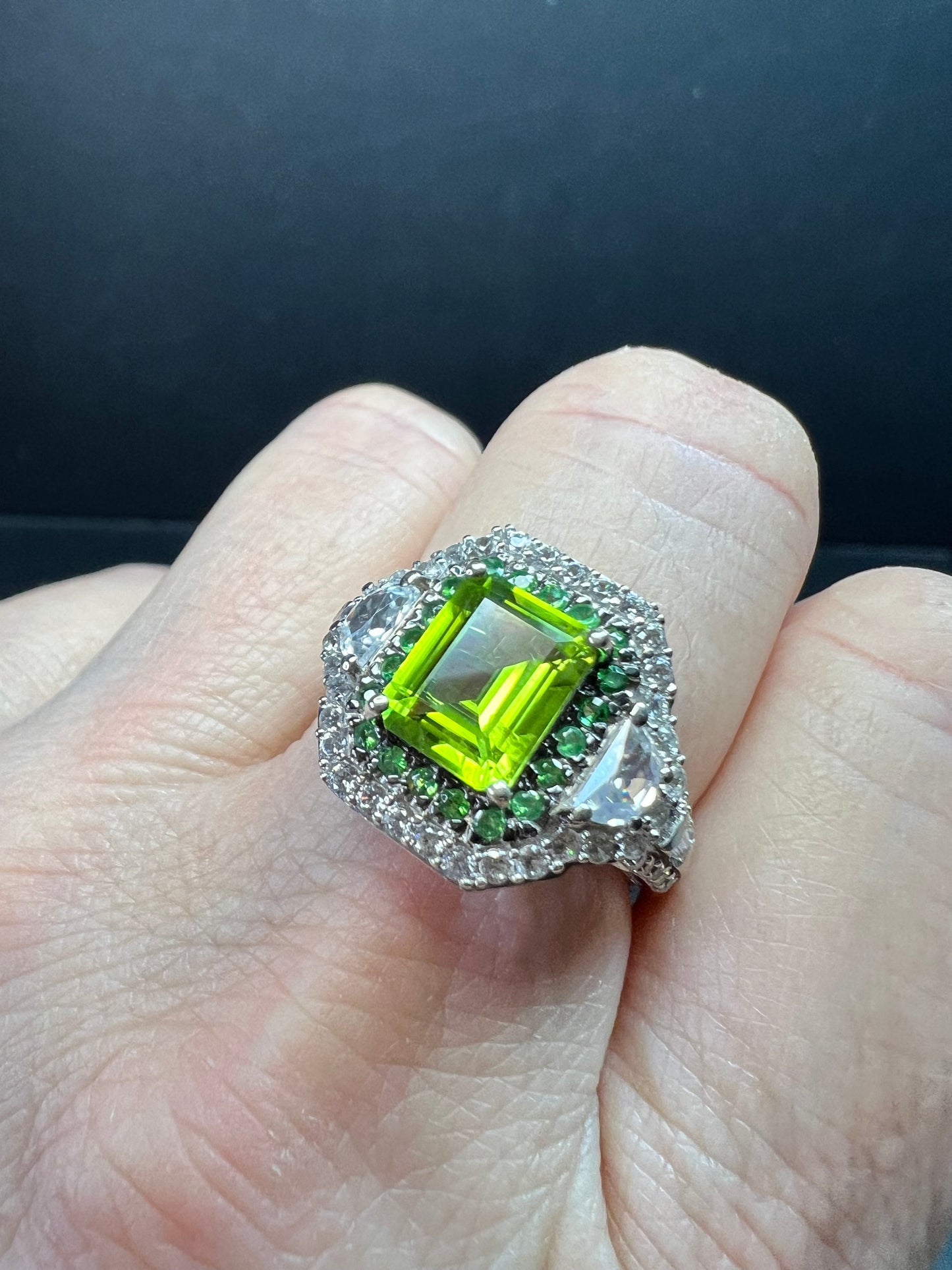 NEW Peridot Tsavorite Zircon Halo Ring 4.30ctw Sz 8