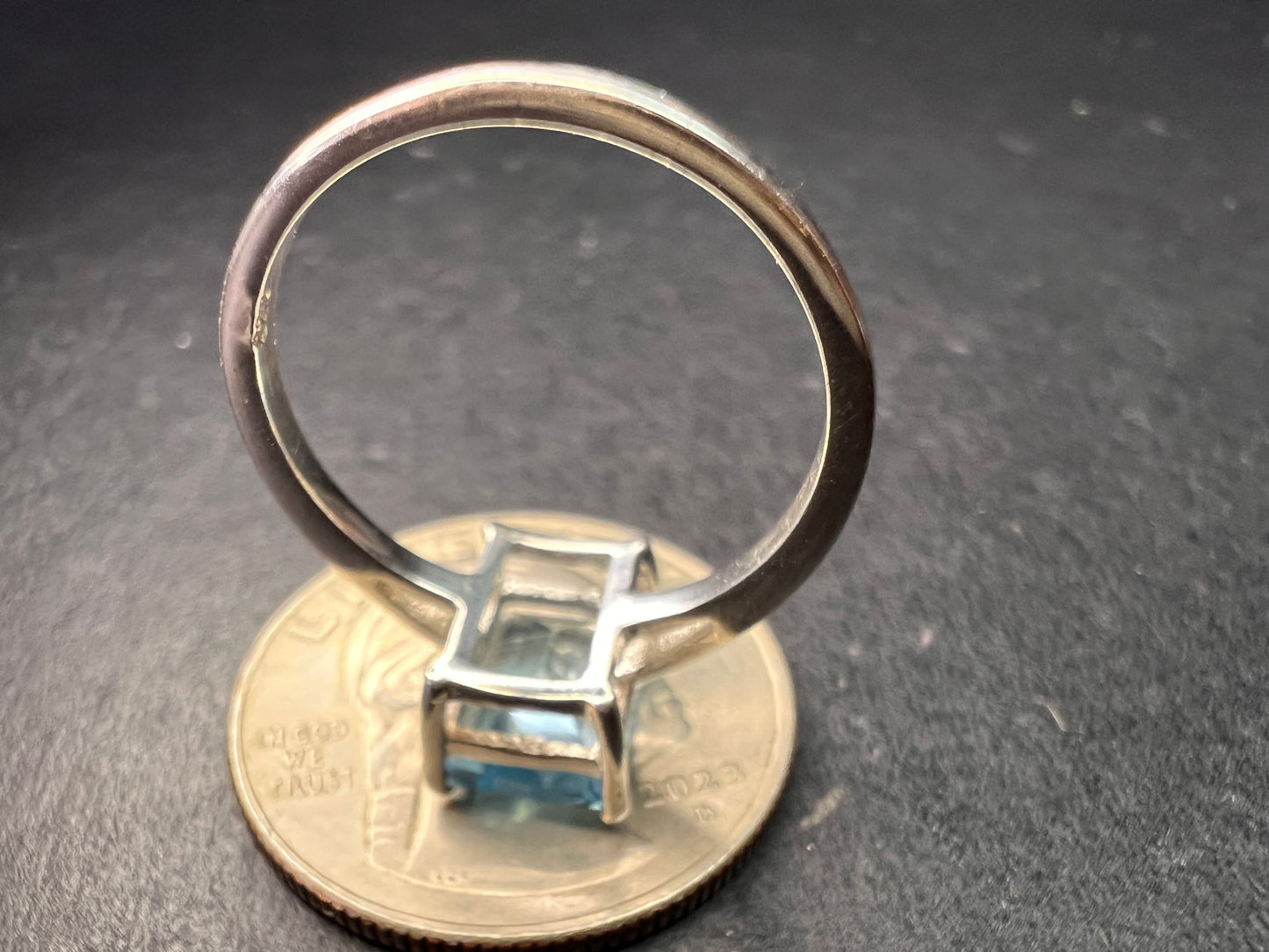 Blue topaz emerald cut sterling silver ring size 7