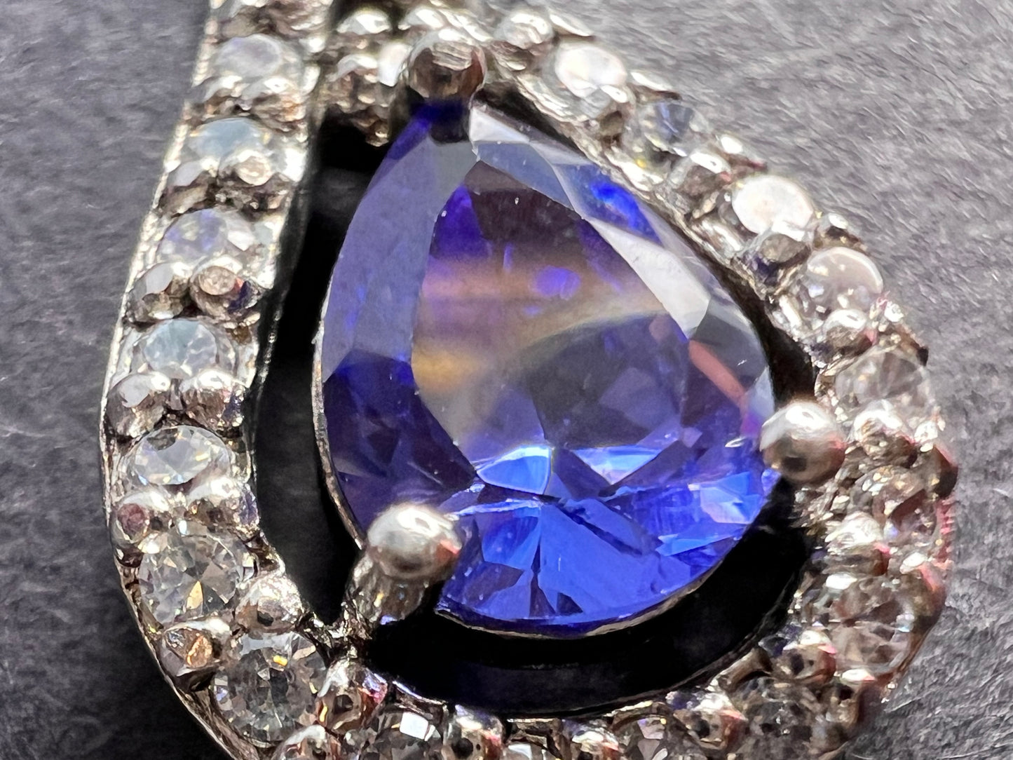 Tanzanite colored CZ teardrop pendant and chain necklace