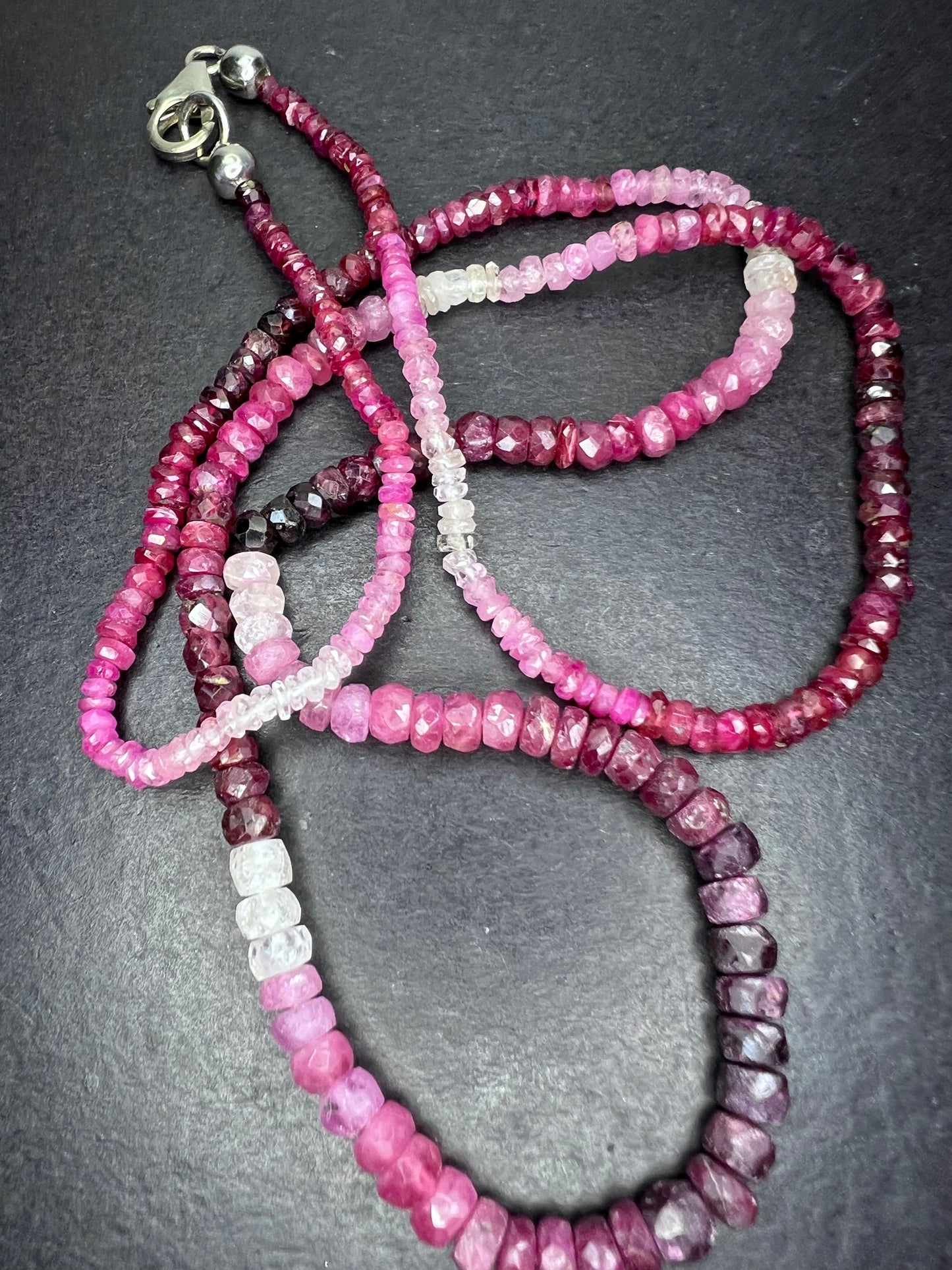 Ombre Red and Pink Ruby & sapphire graduated Faceted Rondelles Bead necklace*NEW*