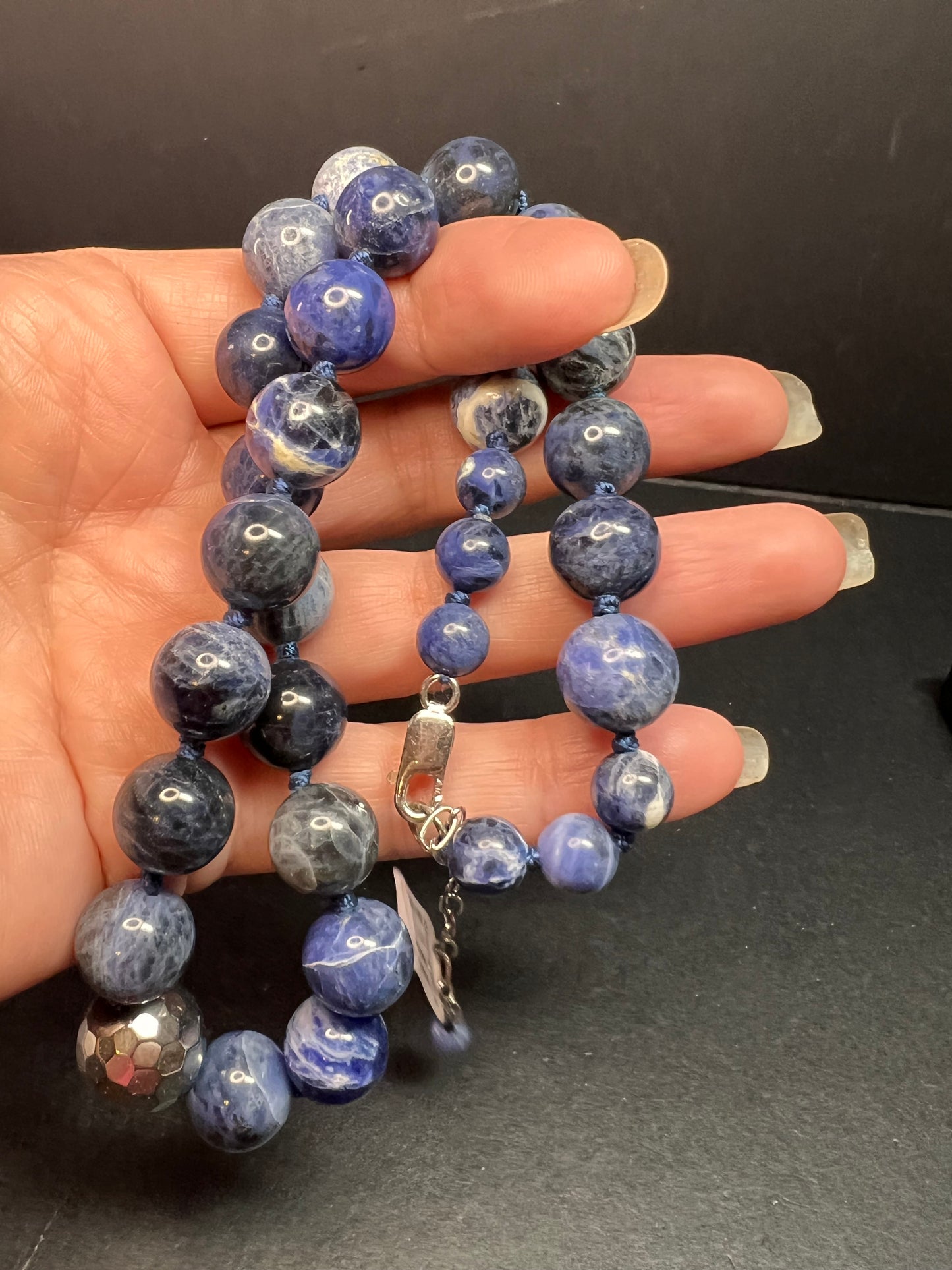 NEW sodalite and hematite necklace with sterling silver clasp
