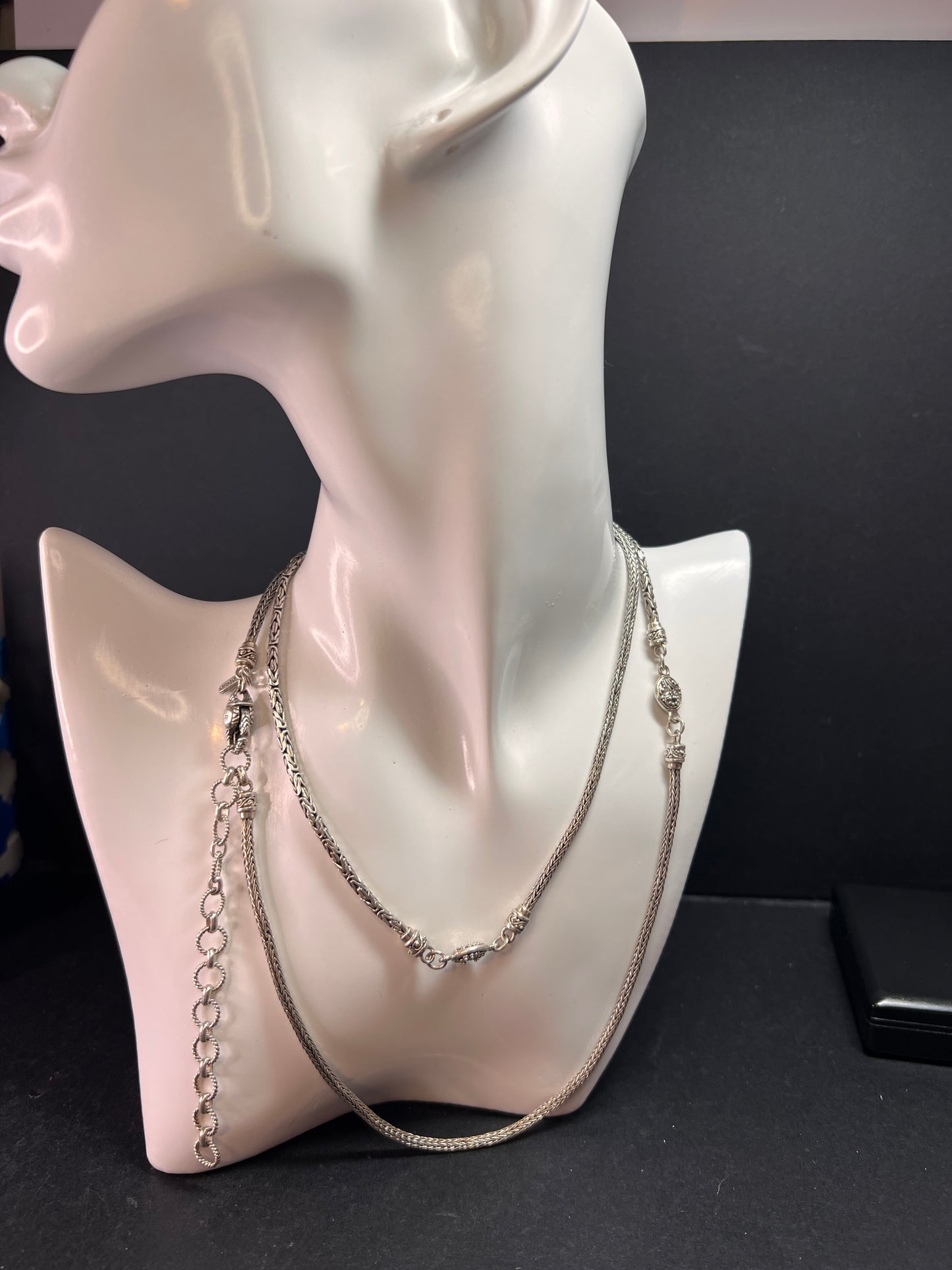 Sarda Sterling Silver 36” Balinese Foxtail Station Necklace – Handcrafted 925 Artisan Chain