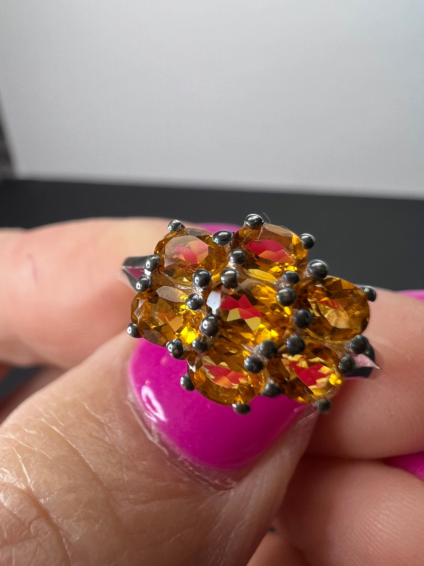 Mandarin citrine sterling silver cluster ring size 6