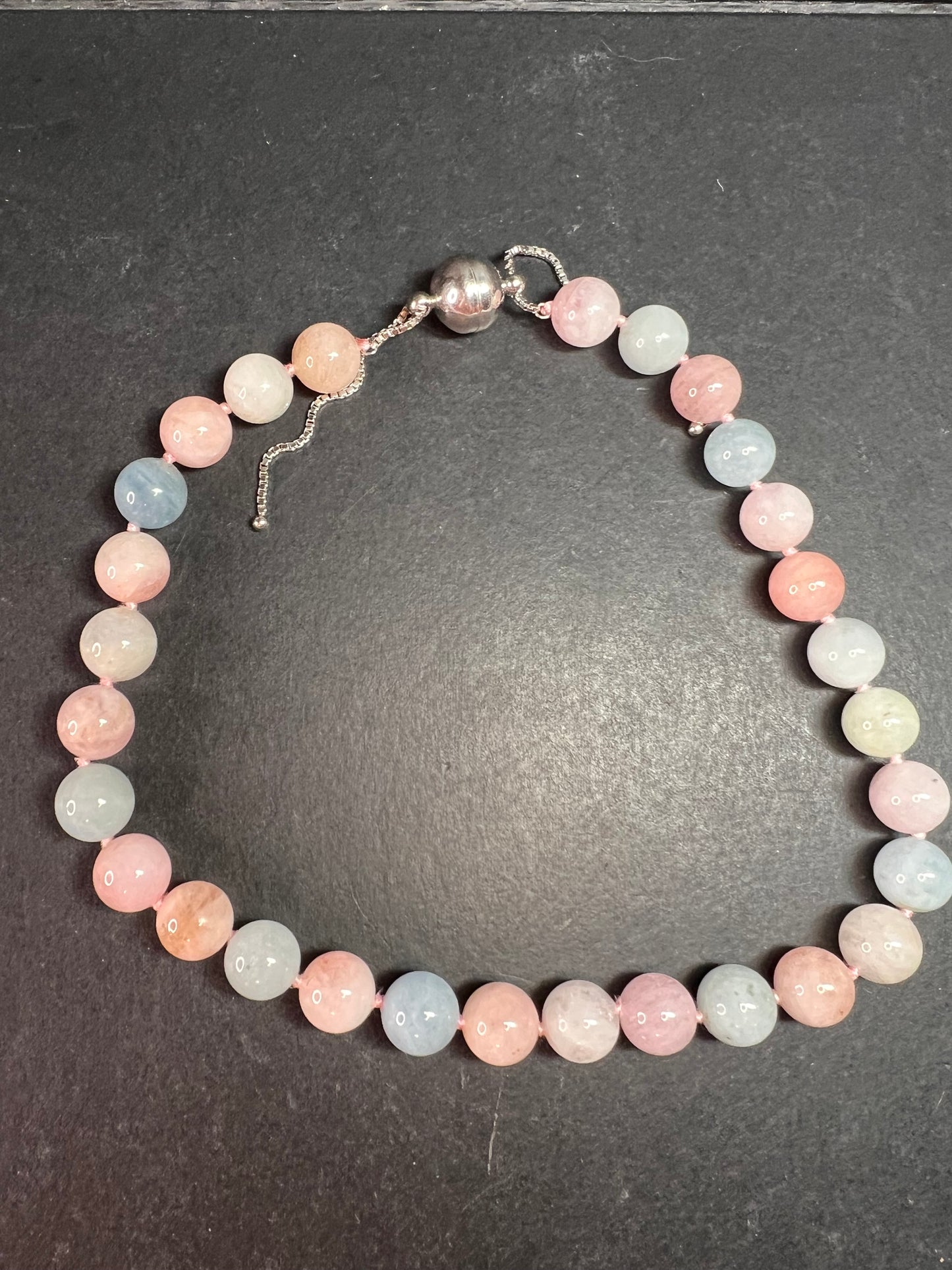 Modern Multi Beryl Bolo Necklace 12mm Morganite Aquamarine Sterling