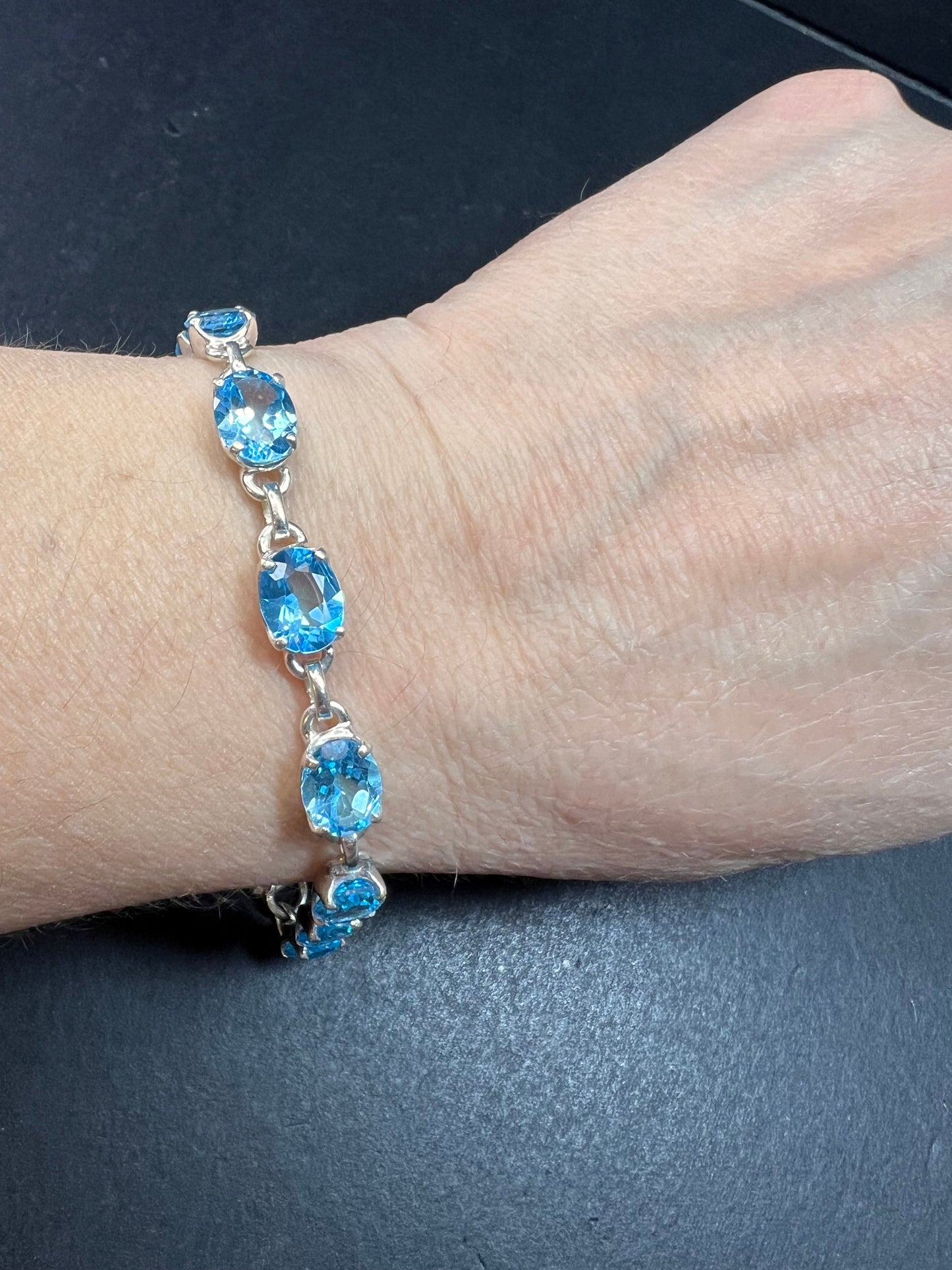 Vintage dead stock Swiss blue topaz sterling silver 8 inch bracelet